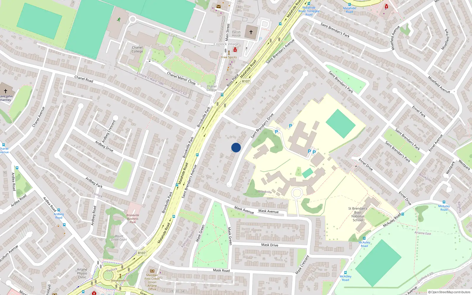 Overhead map showing the location of 10 St Brendans Drive, Coolock, Dublin 5