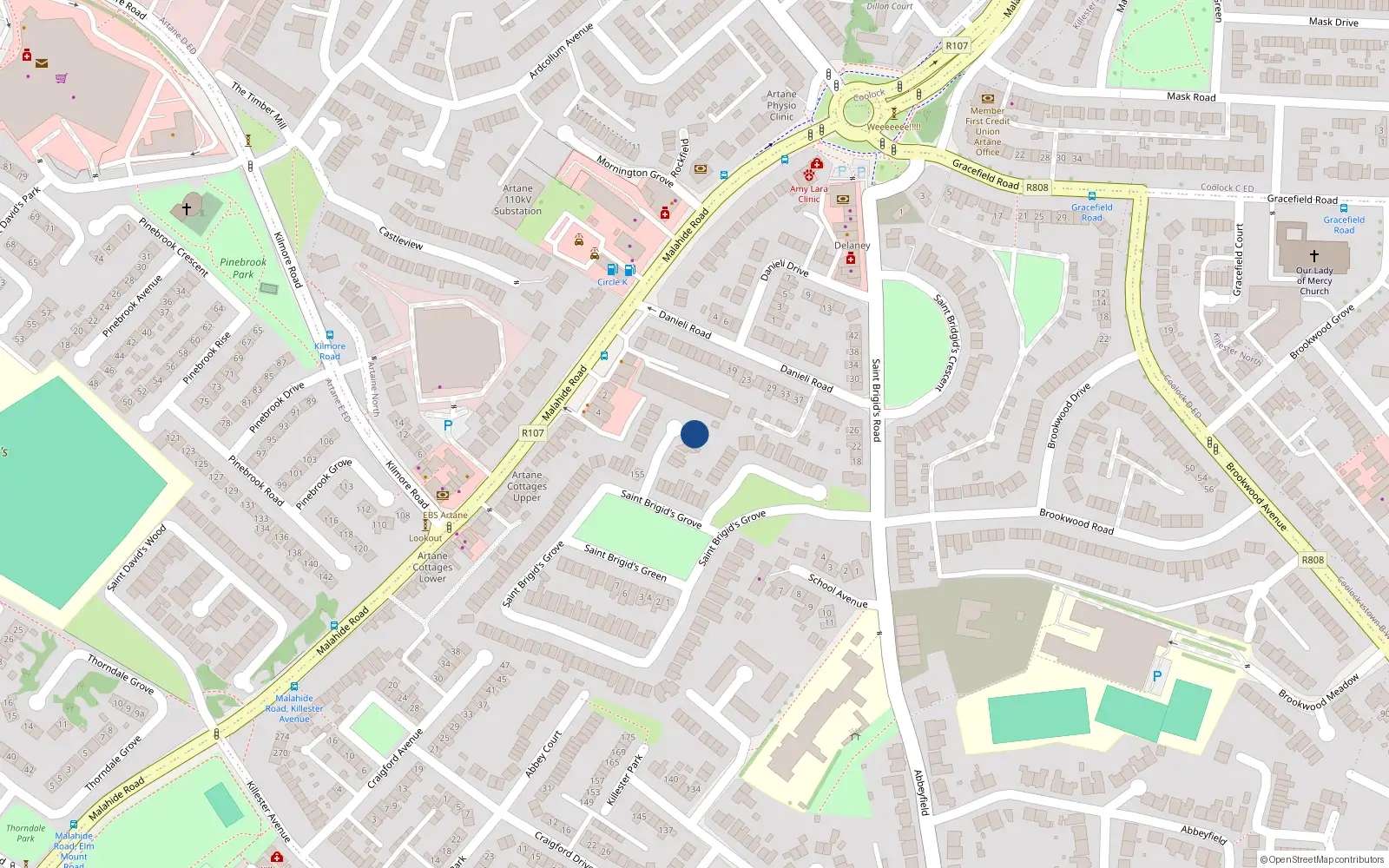 Overhead map showing the location of 10 Clós Naomh Bríd, Dublin 5