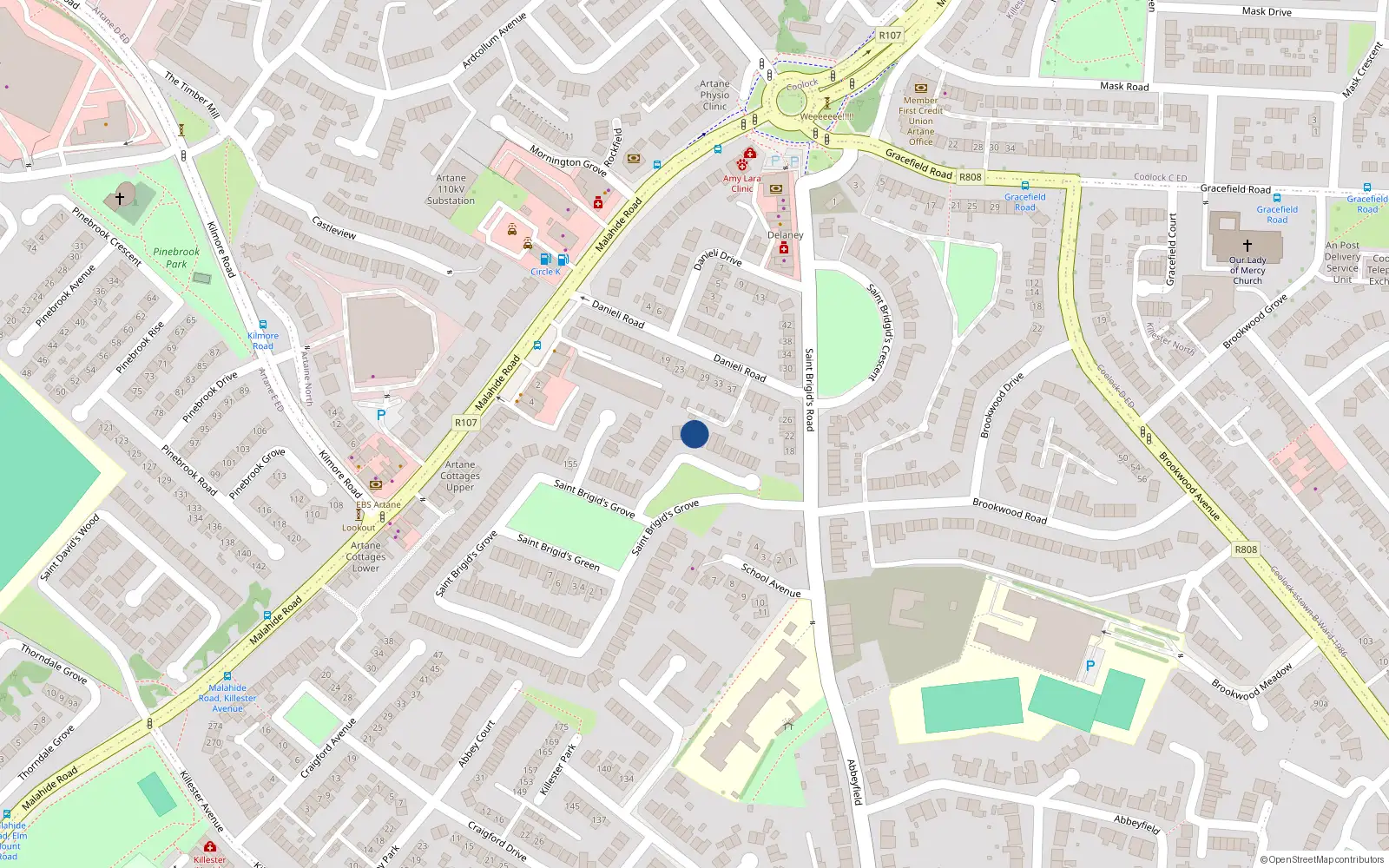 Overhead map showing the location of 10 St Brigids Lawn, Killester, Dublin 5
