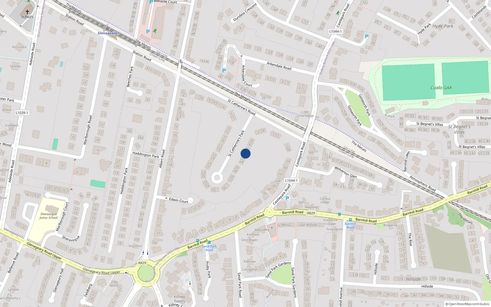 Overhead map showing the location of 10 St. Catherines Park, Glenageary