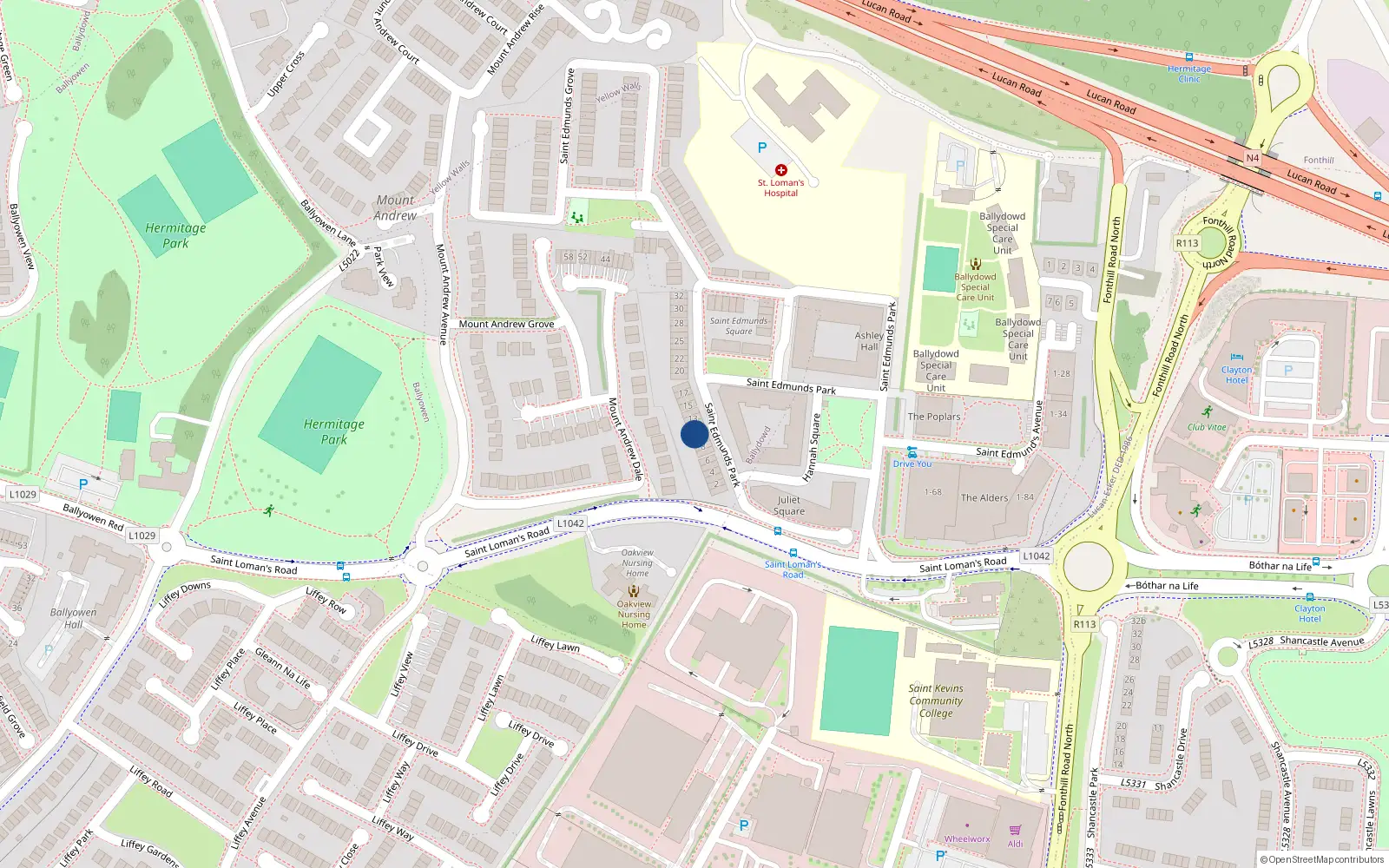 Overhead map showing the location of 10 St Edmunds Park, Lucan, Dublin