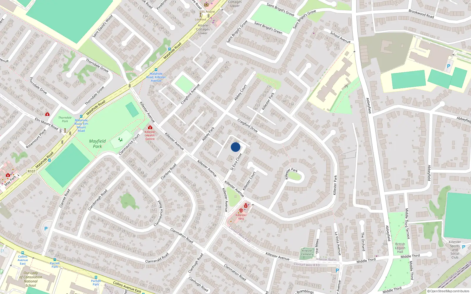 Overhead map showing the location of 10 St. Esra Close, Killester Avenue, Killester