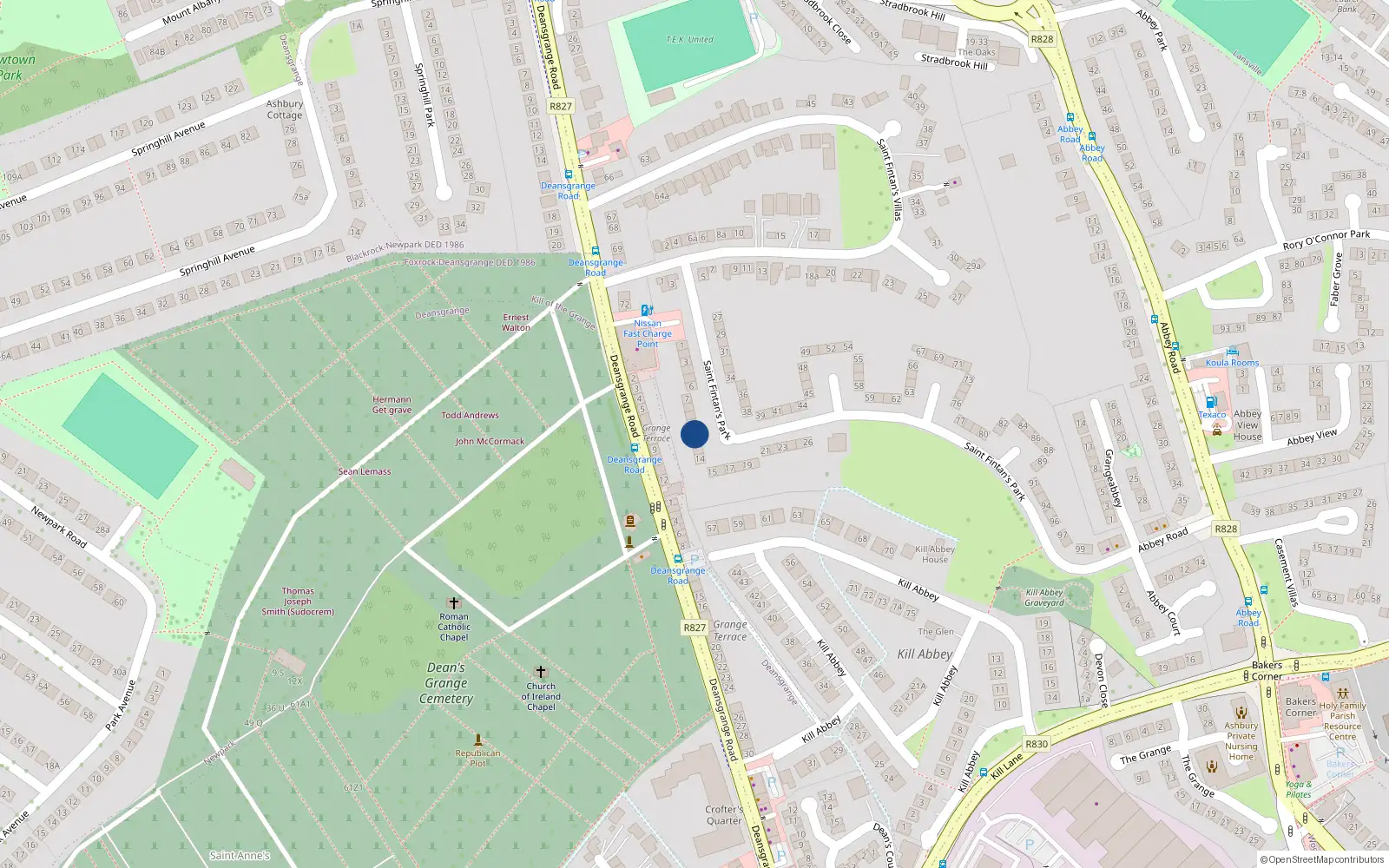 Overhead map showing the location of 10 St Fintans Park, Deansgrange, Dublin