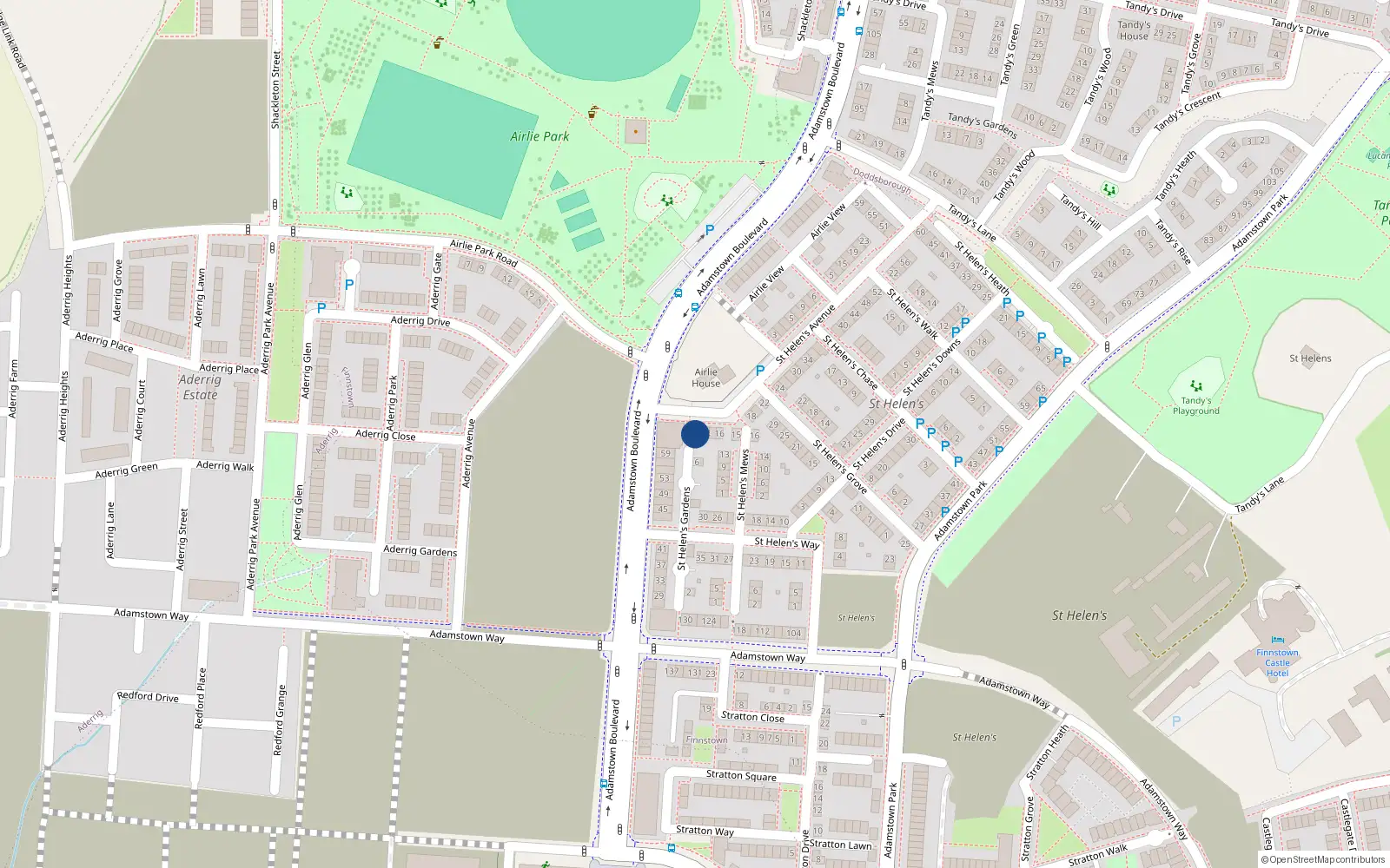 Overhead map showing the location of 10 Saint Helen's Avenue, Lucan