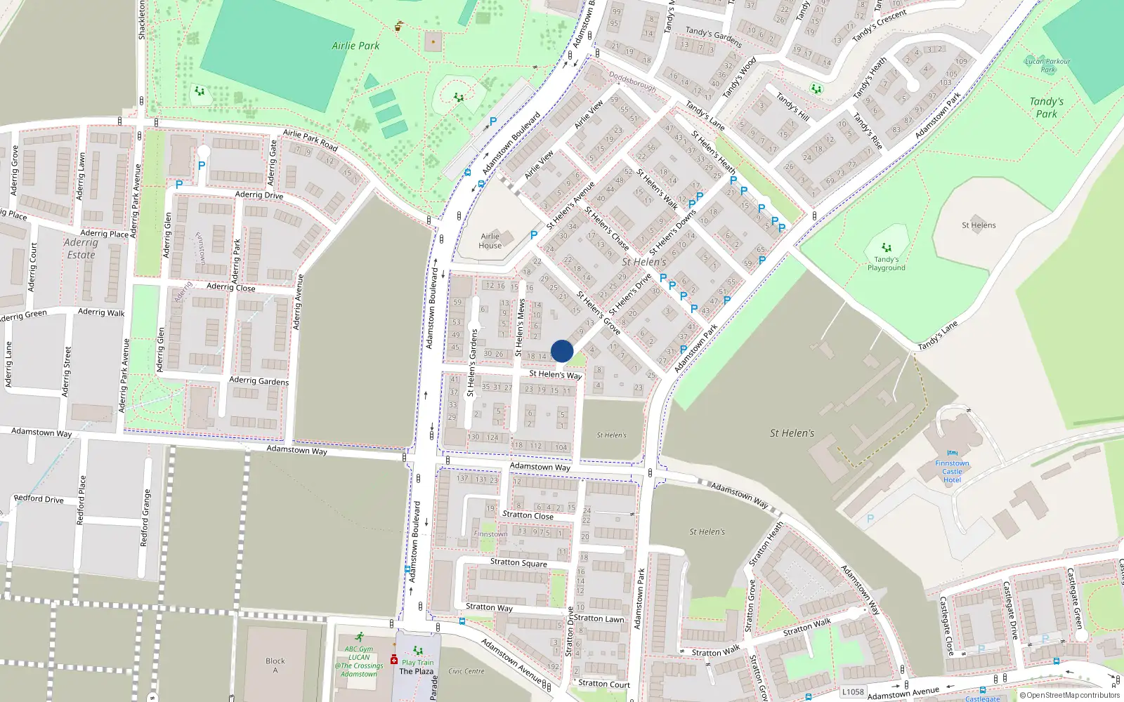Overhead map showing the location of 10 Saint Helens Way, Lucan