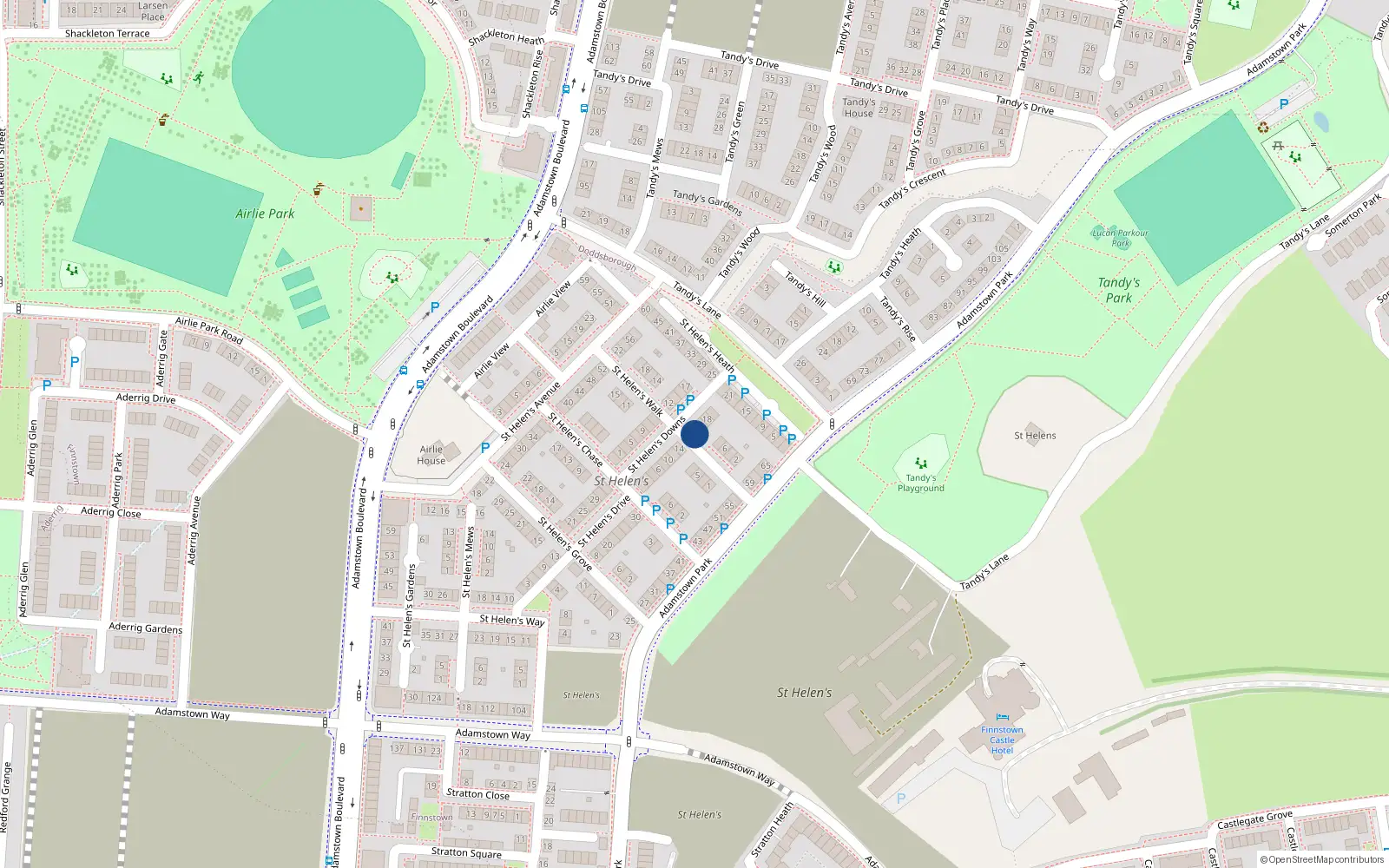 Overhead map showing the location of 10 Saint Helen's Walk, Lucan