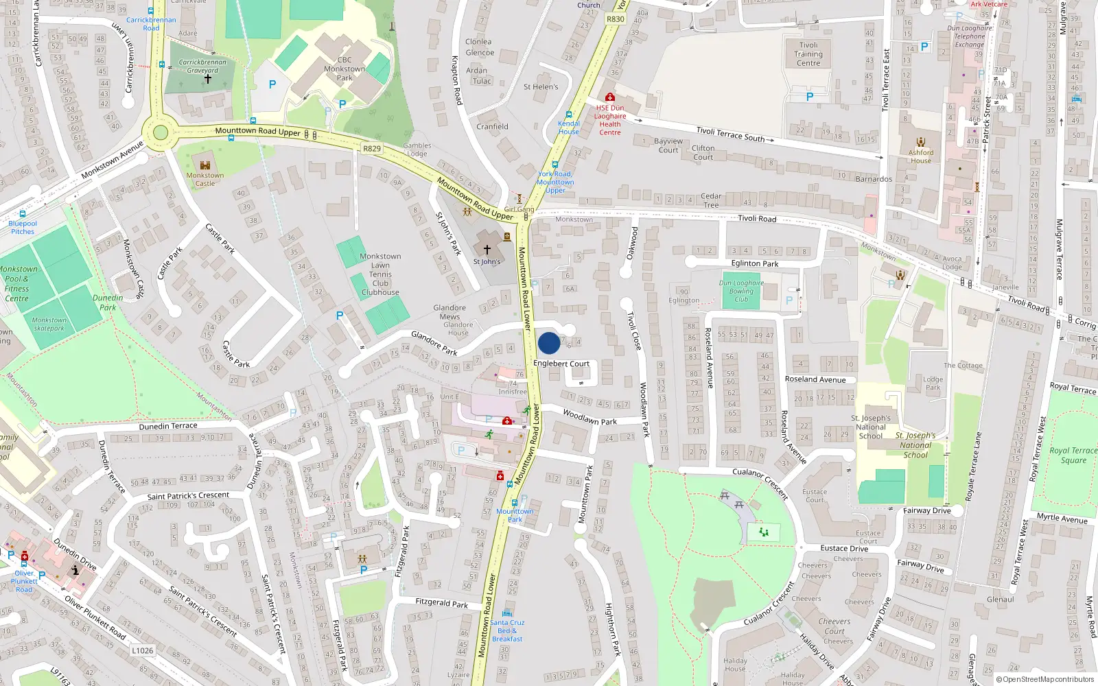 Overhead map showing the location of 10 St Johns Close, Mounttown, Dun Laoghaire
