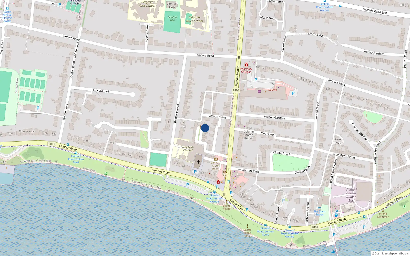 Overhead map showing the location of 10 St Josephs Square, Clontarf, Dublin 3