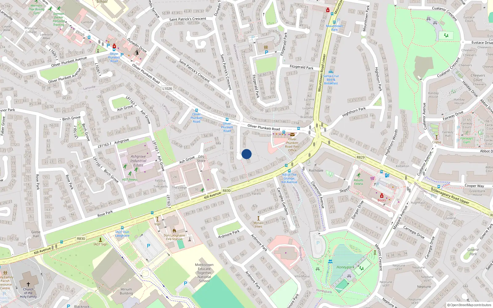 Overhead map showing the location of 10 St Patrick's Terrace, Monkstown Farm, Dun Laoghaire