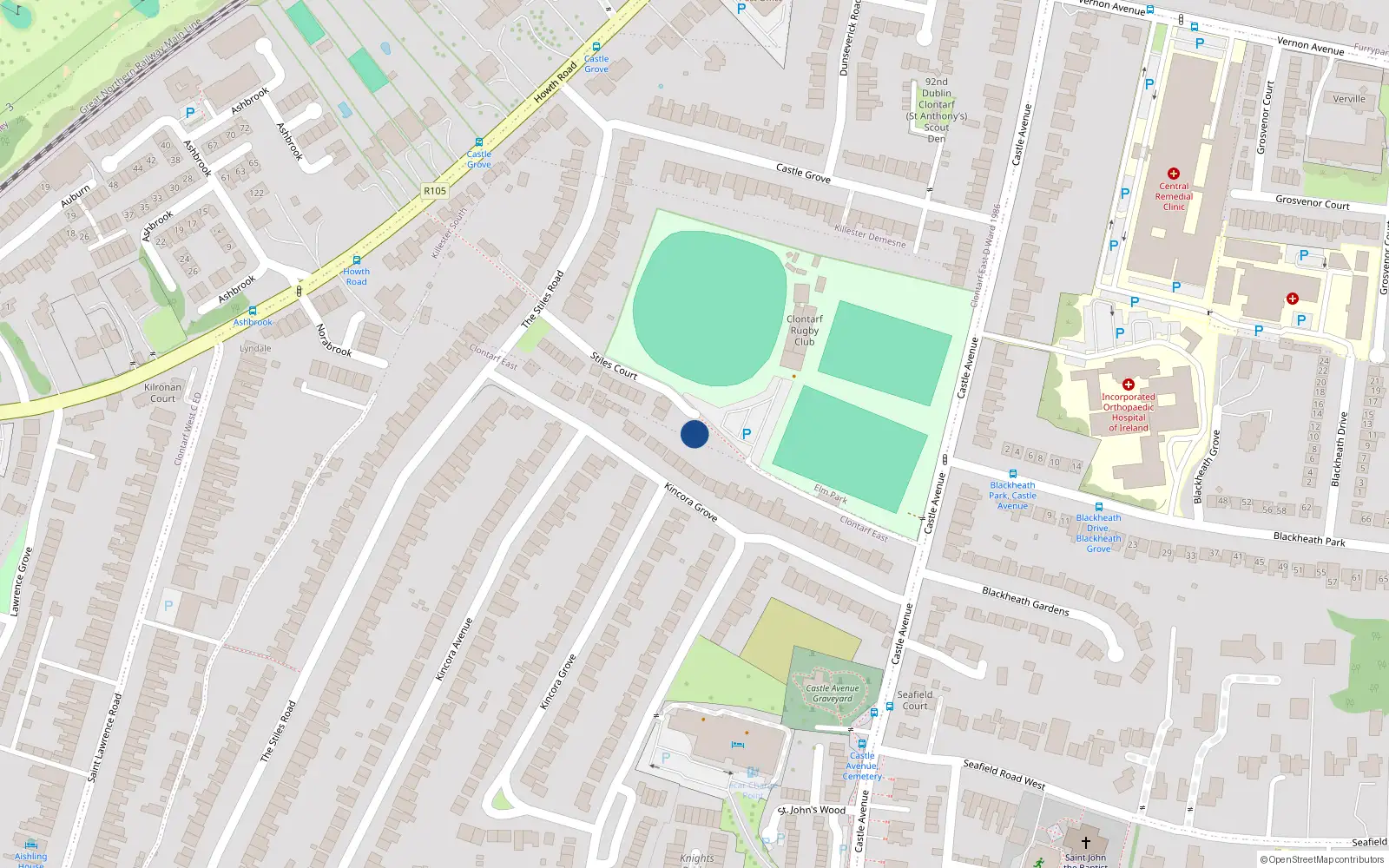 Overhead map showing the location of 10 Stiles Court, Kincora Grove, Dublin 3