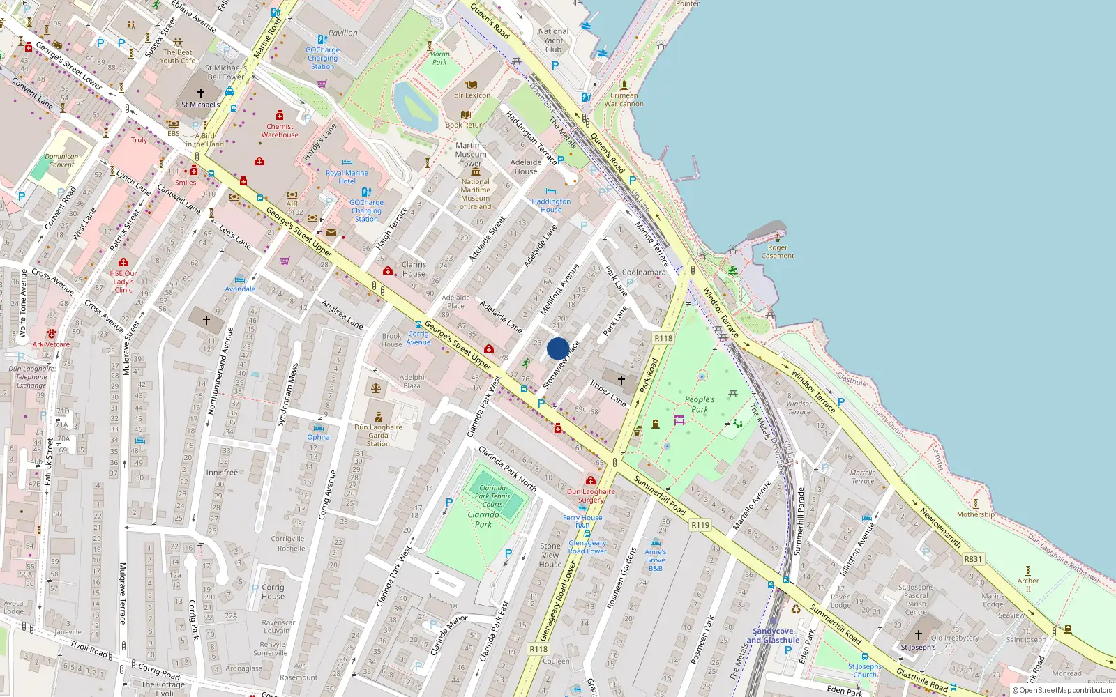 Overhead map showing the location of 10 Stoneview Place, Dun Laoghaire