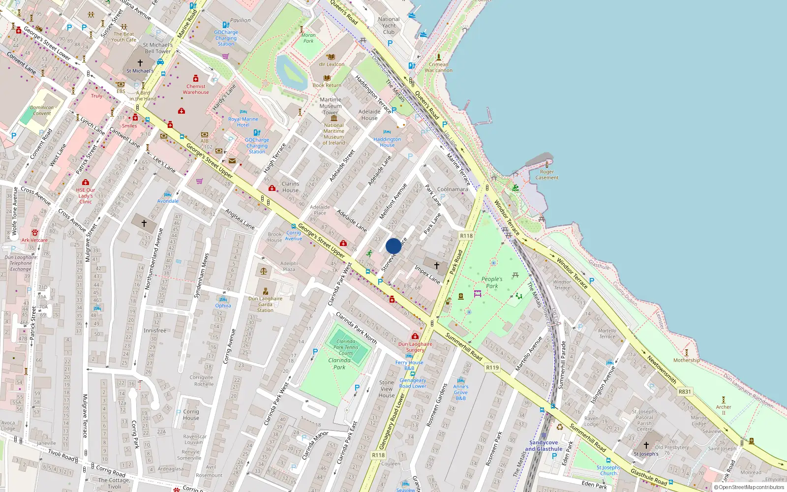 Overhead map showing the location of 10 Stone View Place, Upper George's St, Dun Laoghaire