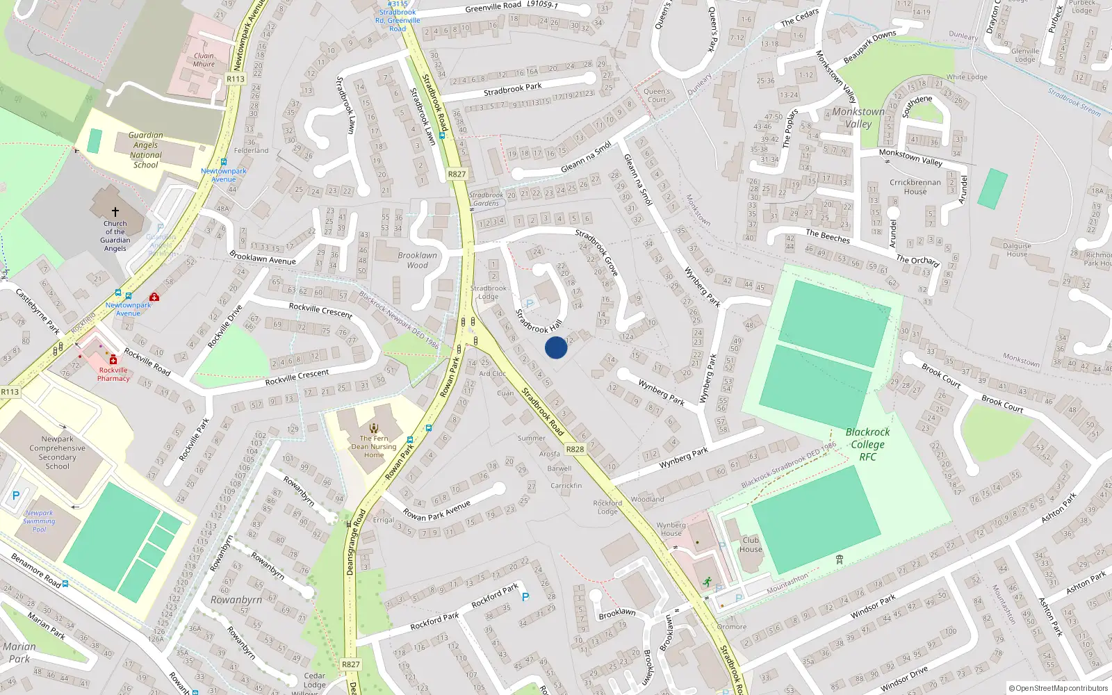 Overhead map showing the location of 10 Stradbrook Hall, Blackrock, Dublin