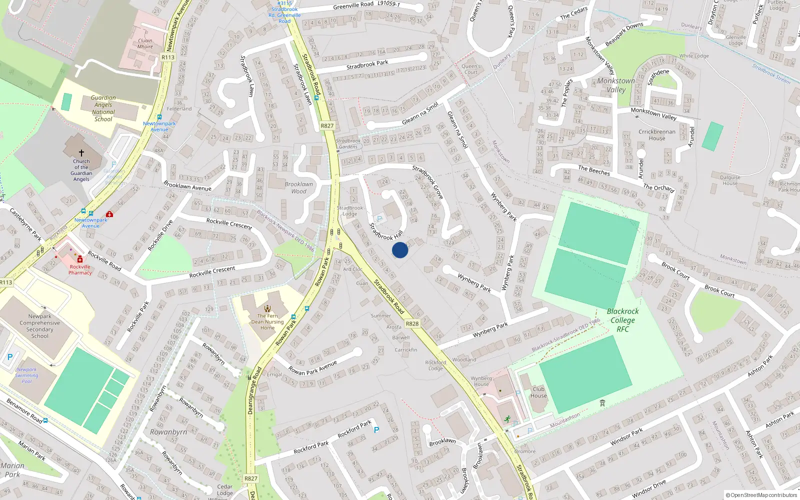 Overhead map showing the location of 10 Stradbrook Hall, Blackrock