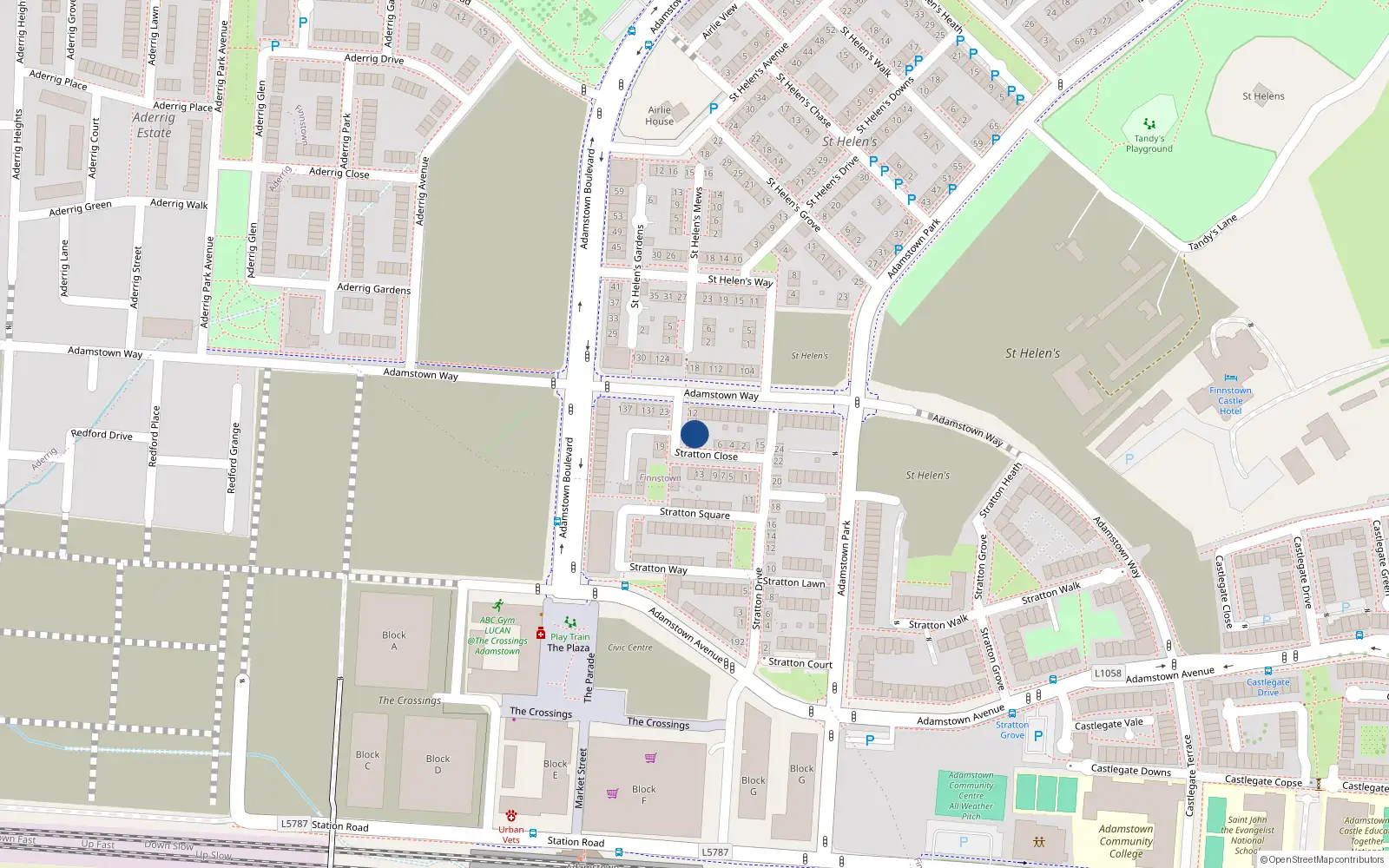 Overhead map showing the location of 10 Stratton Close, Lucan
