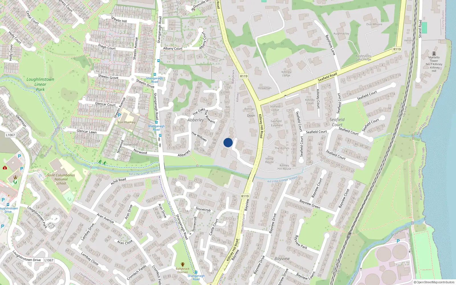 Overhead map showing the location of 10 Streamville Court, Killiney