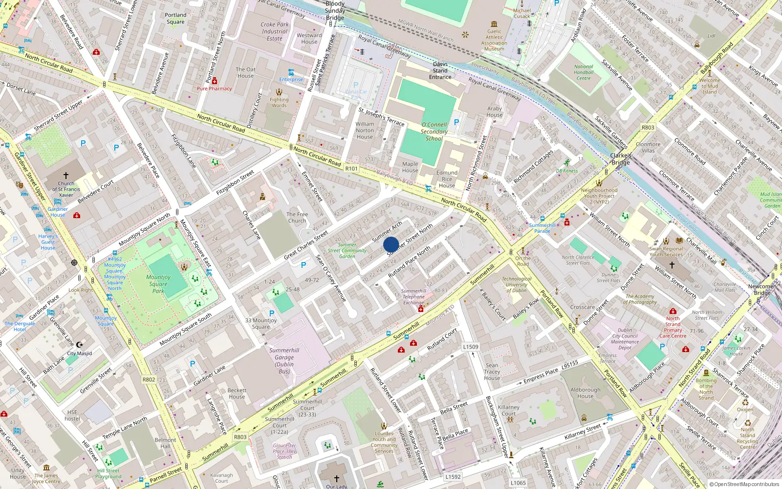 Overhead map showing the location of 10 Summer Street North, Dublin 1