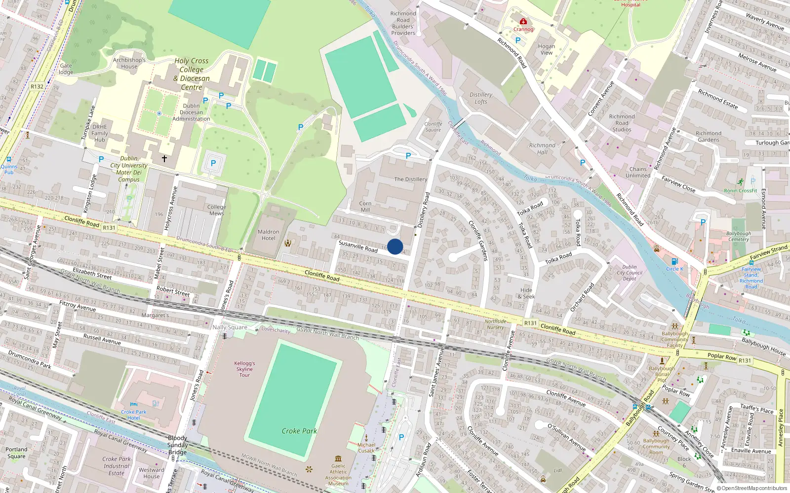 Overhead map showing the location of 10 Susanville Road, Dublin 3