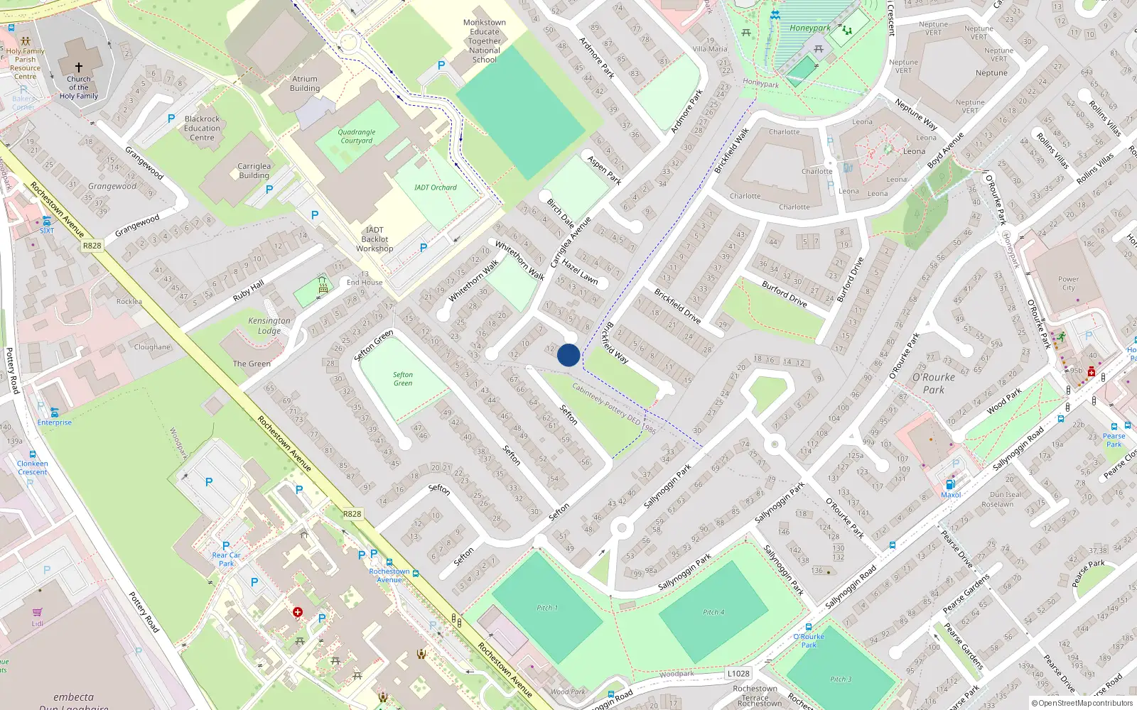 Overhead map showing the location of 10 Sycamore Court, Dun Laoghaire