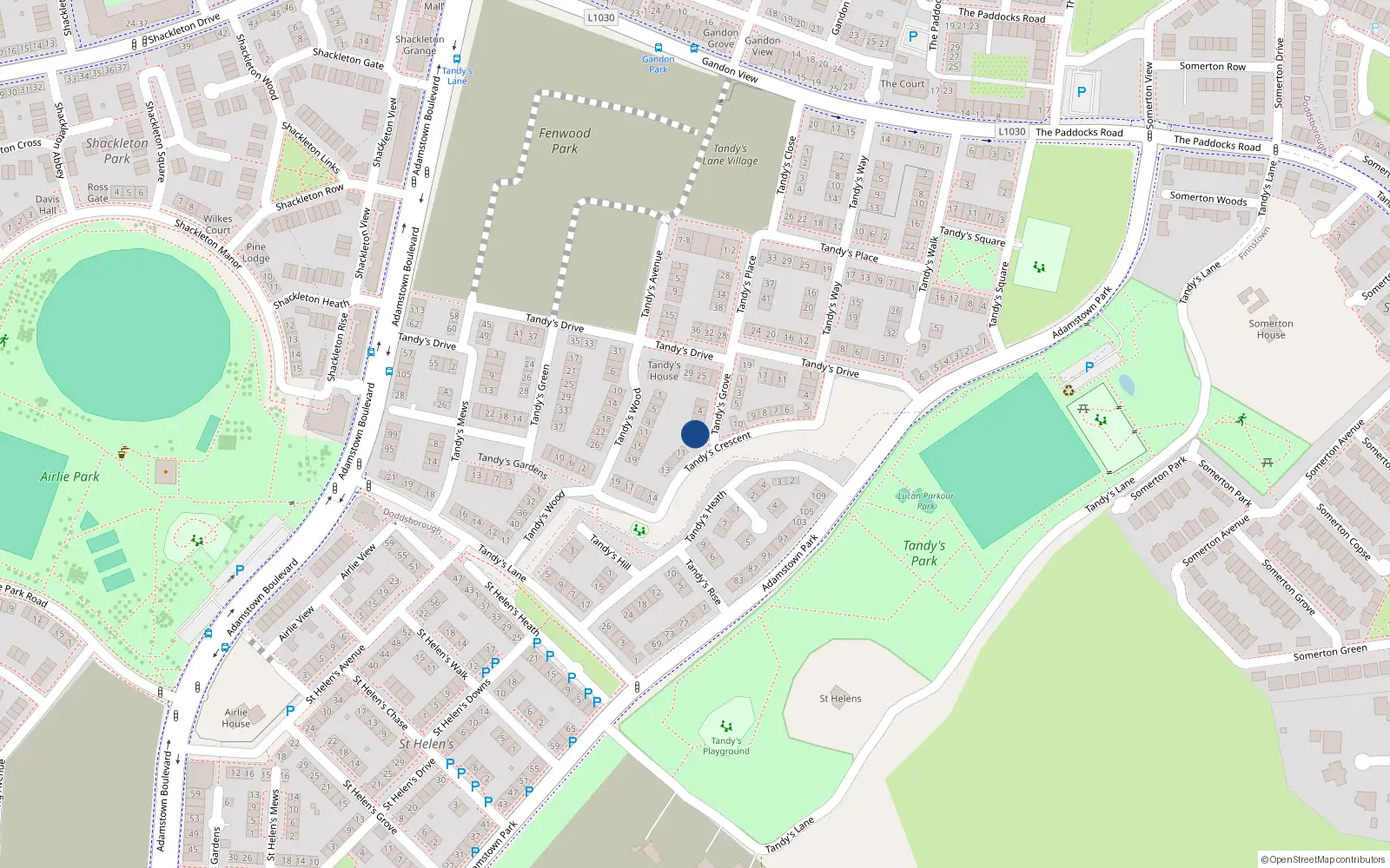 Overhead map showing the location of 10 Tandy's Grove, Lucan