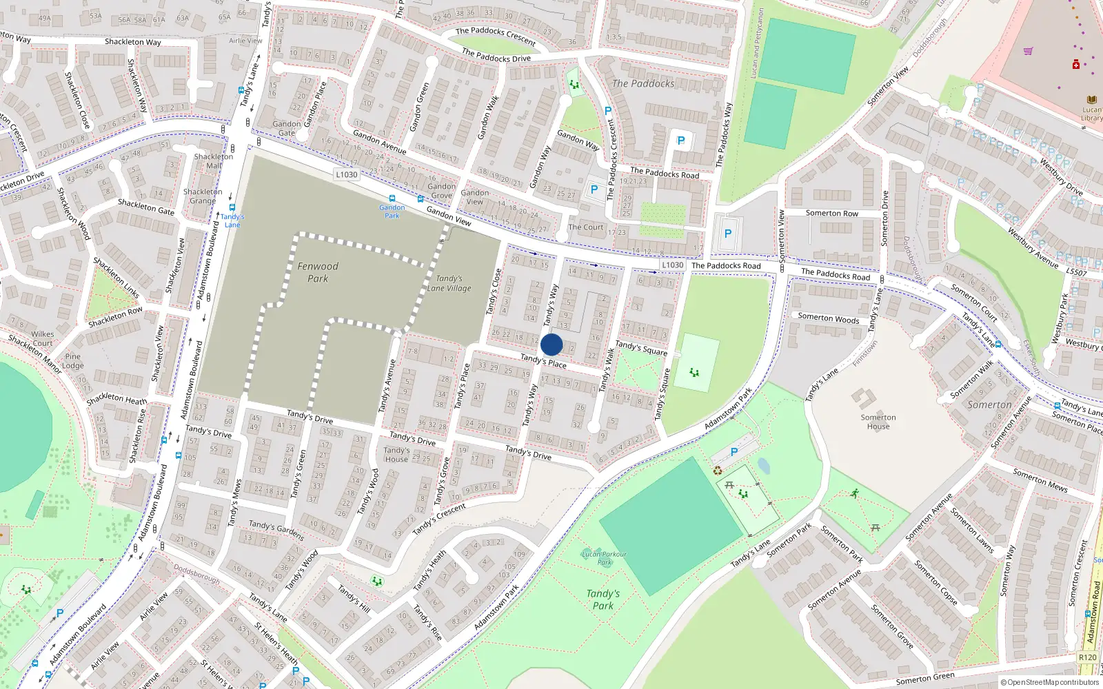 Overhead map showing the location of 10 Tandy's Place, Lucan