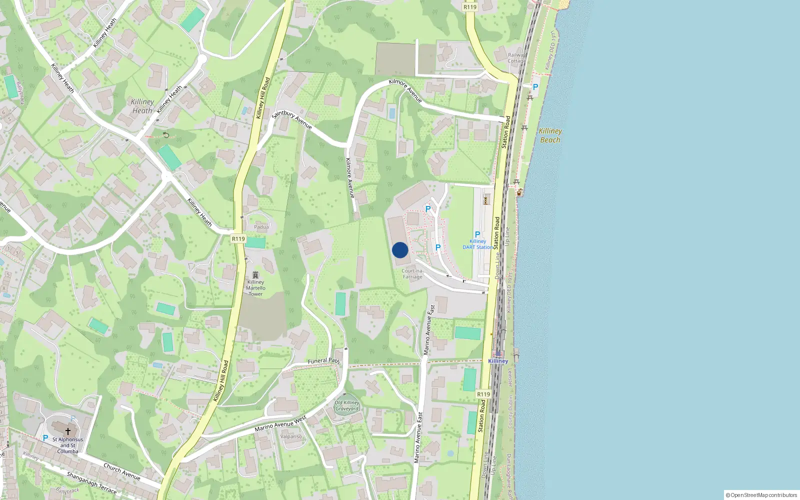 Overhead map showing the location of 10 the Court Killiney Bay, Station Road, Killiney
