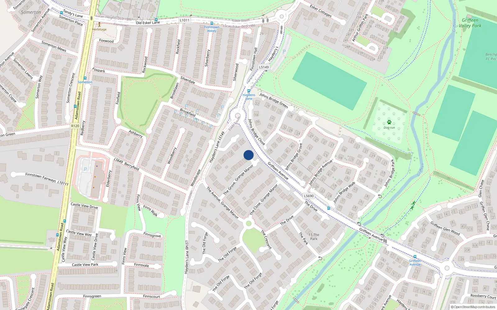 Overhead map showing the location of 10 The Grove, Lucan