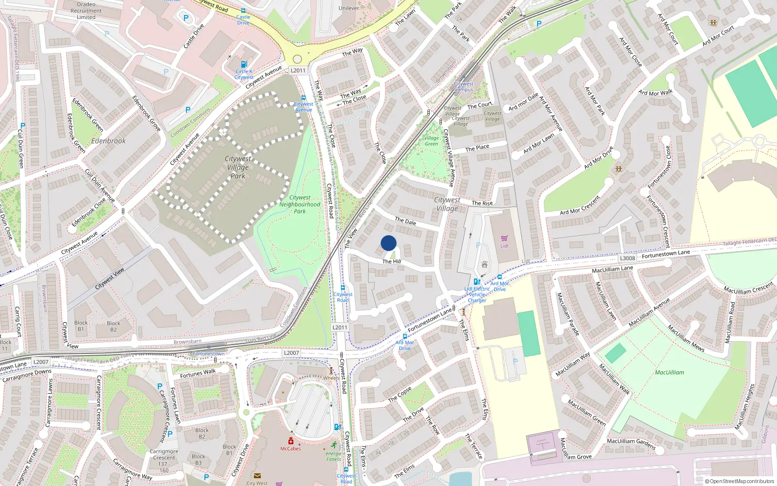 Overhead map showing the location of 10 The Hill, Citywest