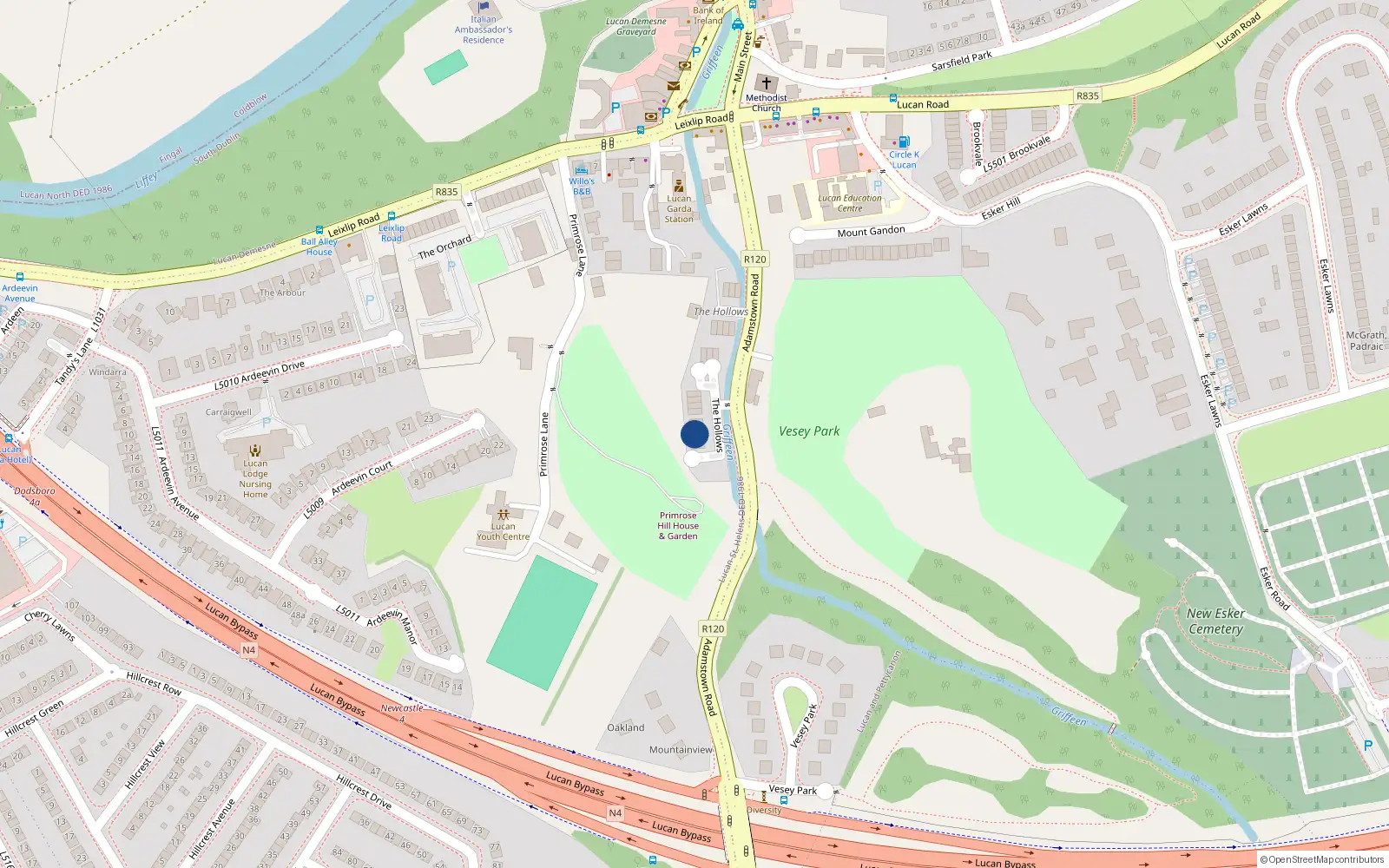 Overhead map showing the location of 10 the Hollows, Newcastle Road, Lucan