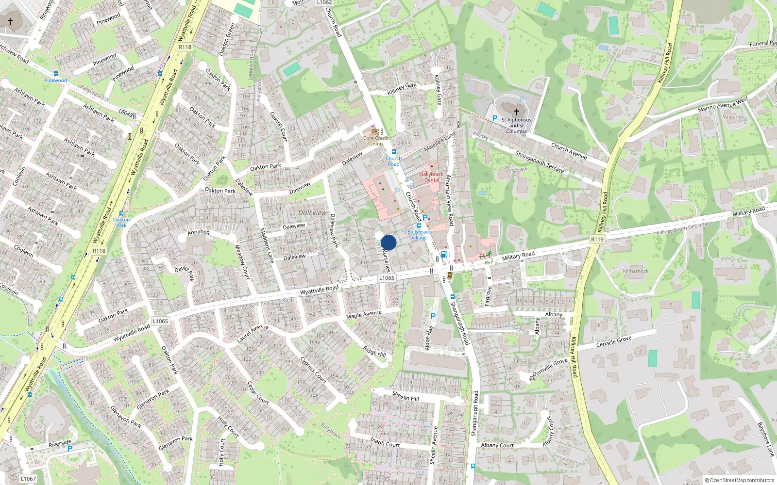 Overhead map showing the location of 10 The Nurseries, Ballybrack