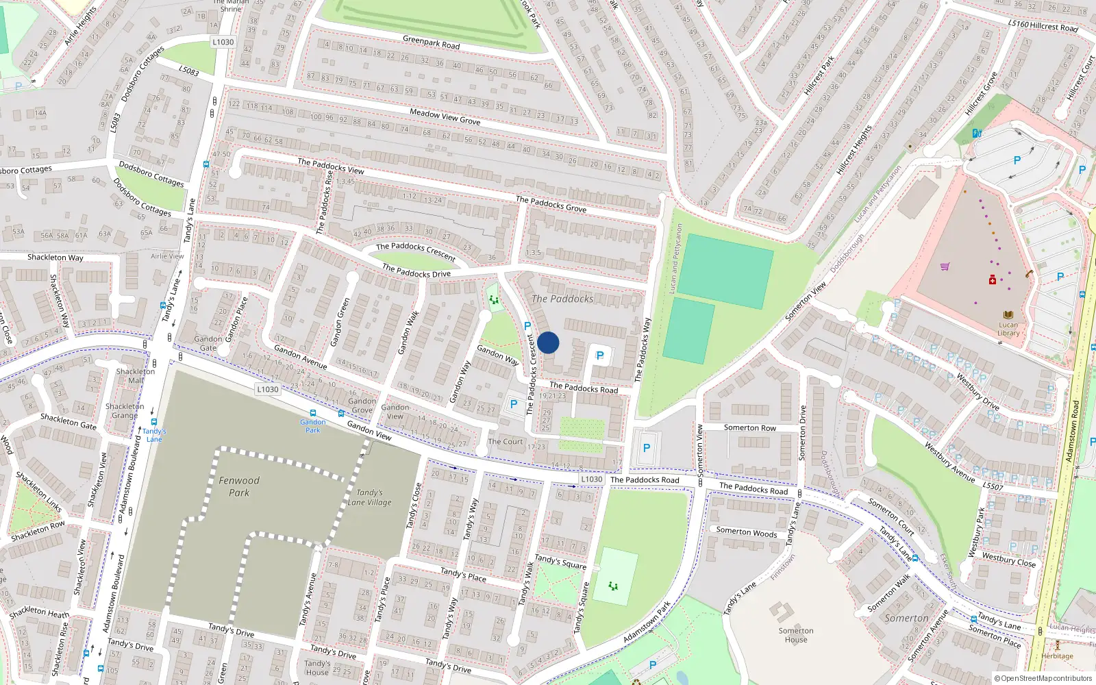 Overhead map showing the location of 10 The Paddocks Crescent, Lucan
