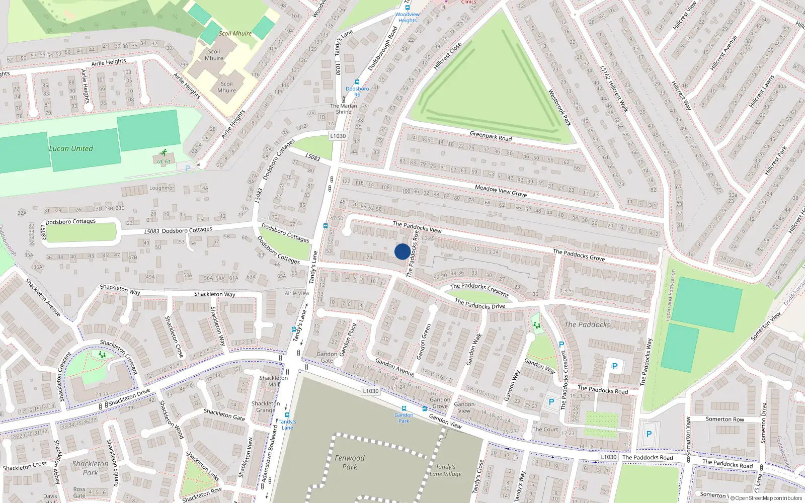 Overhead map showing the location of 10 The Paddocks Rise, Lucan