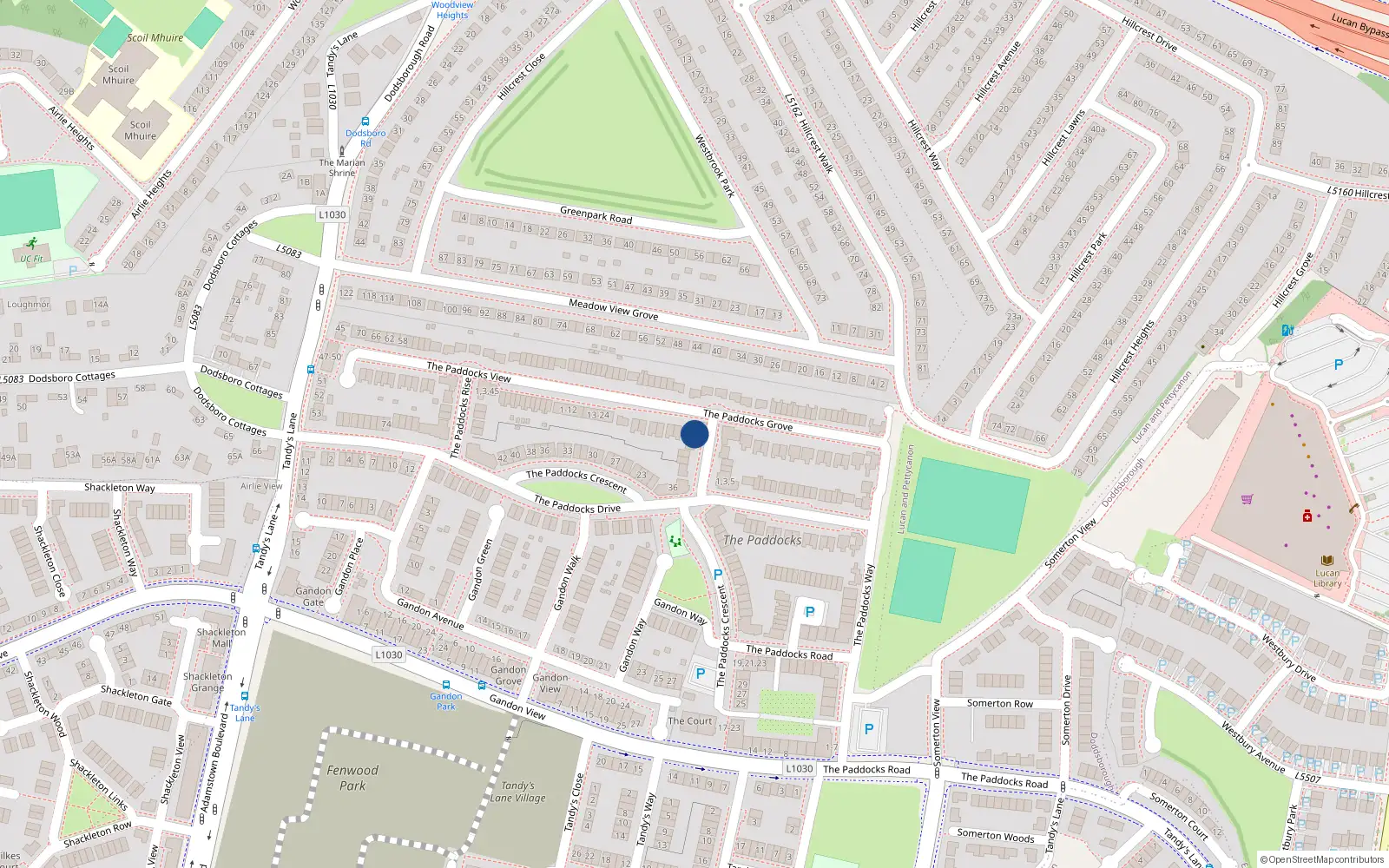 Overhead map showing the location of 10 the Paddocks Walk, Adamstown, Lucan