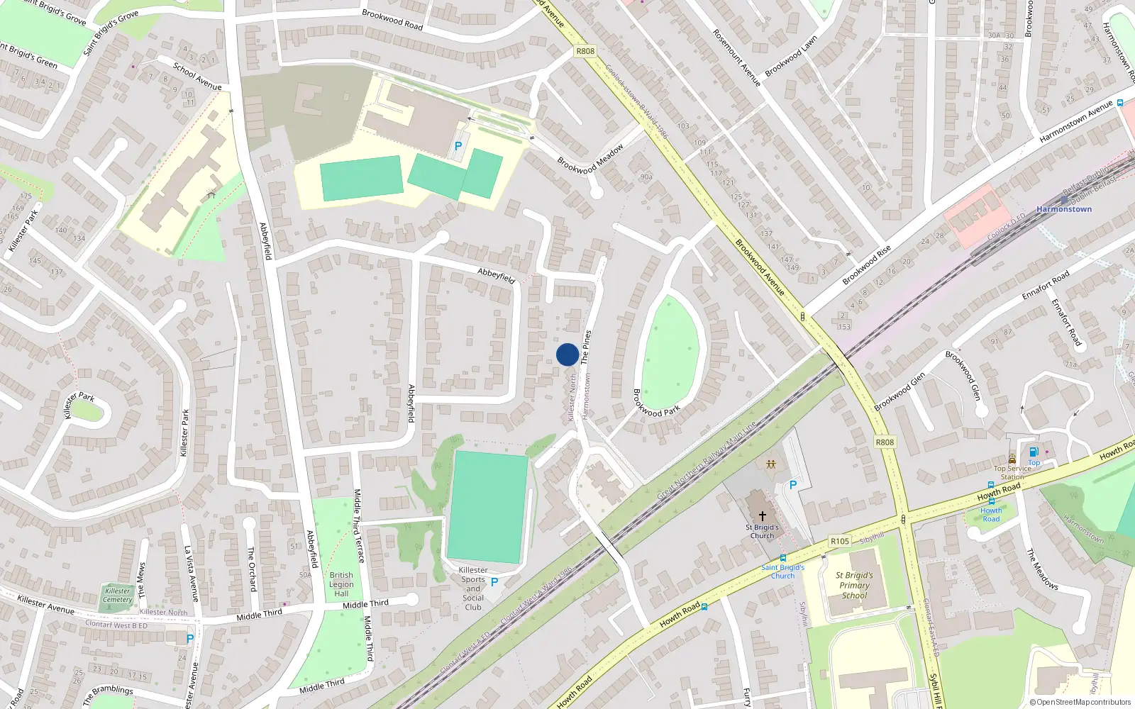 Overhead map showing the location of 10 the Pines, Killester, Dublin 5