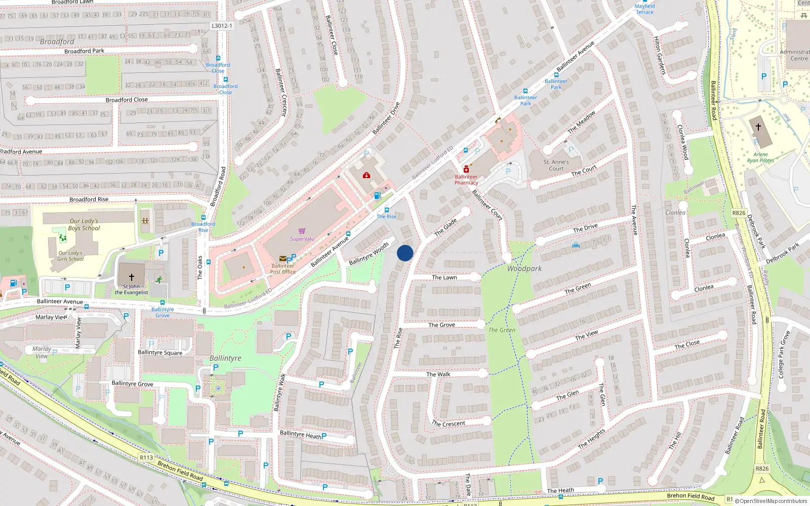 Overhead map showing the location of 10 The Rise, Dublin 16