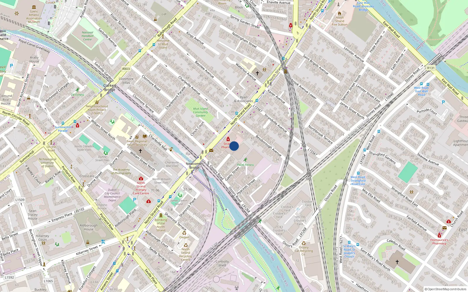 Overhead map showing the location of 10 the Strand, North Strand Road, North Strand