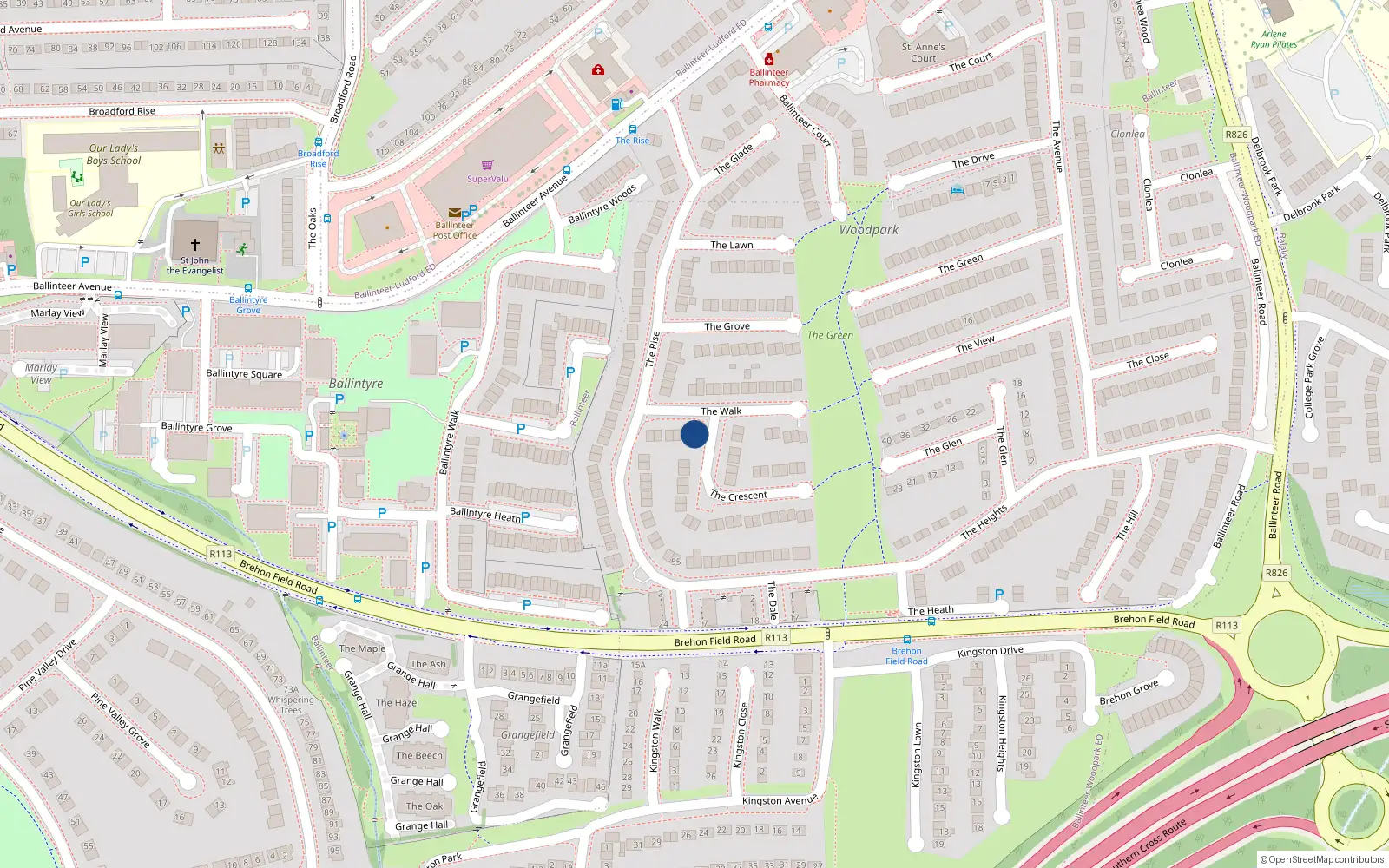 Overhead map showing the location of 10 The Walk, Dublin 16