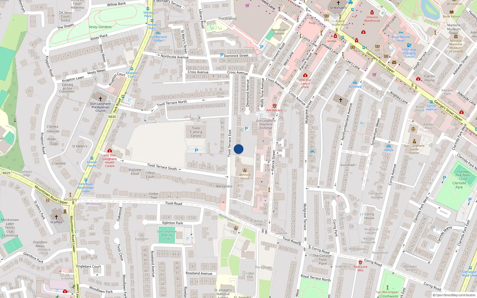 Overhead map showing the location of 10 Tivoli Terrace East, Dublin