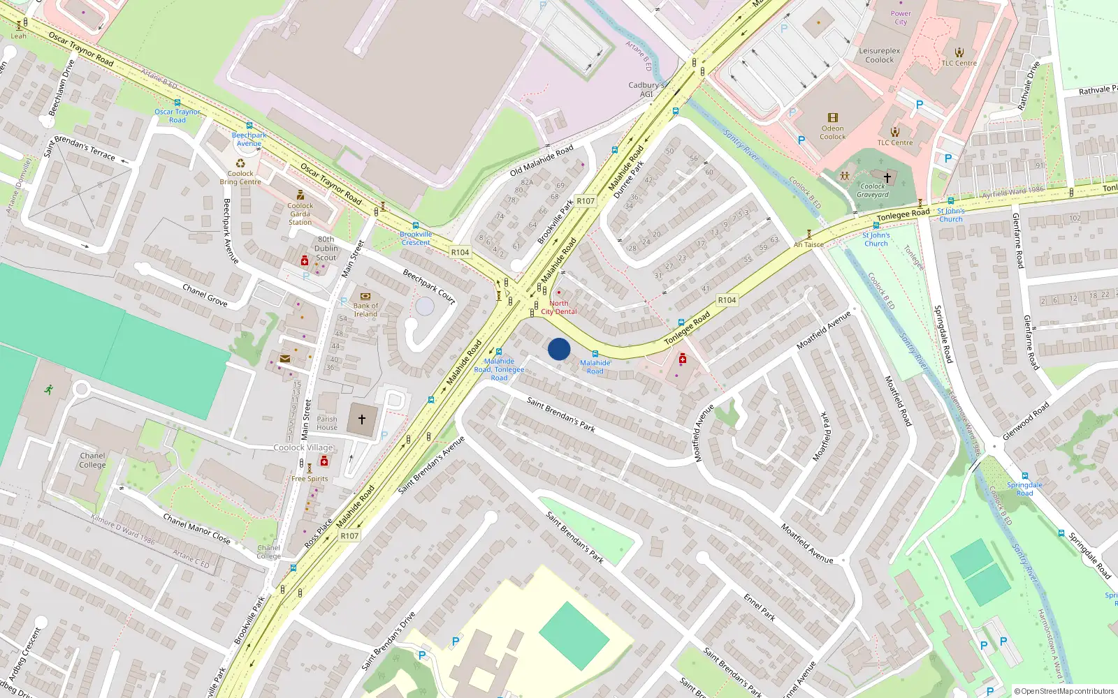 Overhead map showing the location of 10 Tonlegee Road, St Brendans Est, Coolock Dublin 5