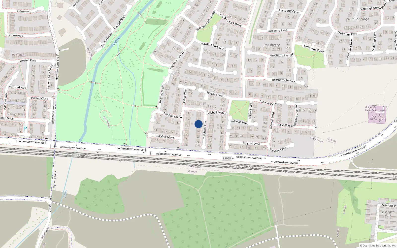 Overhead map showing the location of 10 Tullyhall Close, Lucan, Dublin