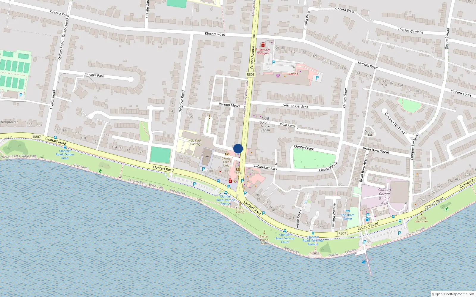 Overhead map showing the location of 10 Vernon Avenue, Dublin 3