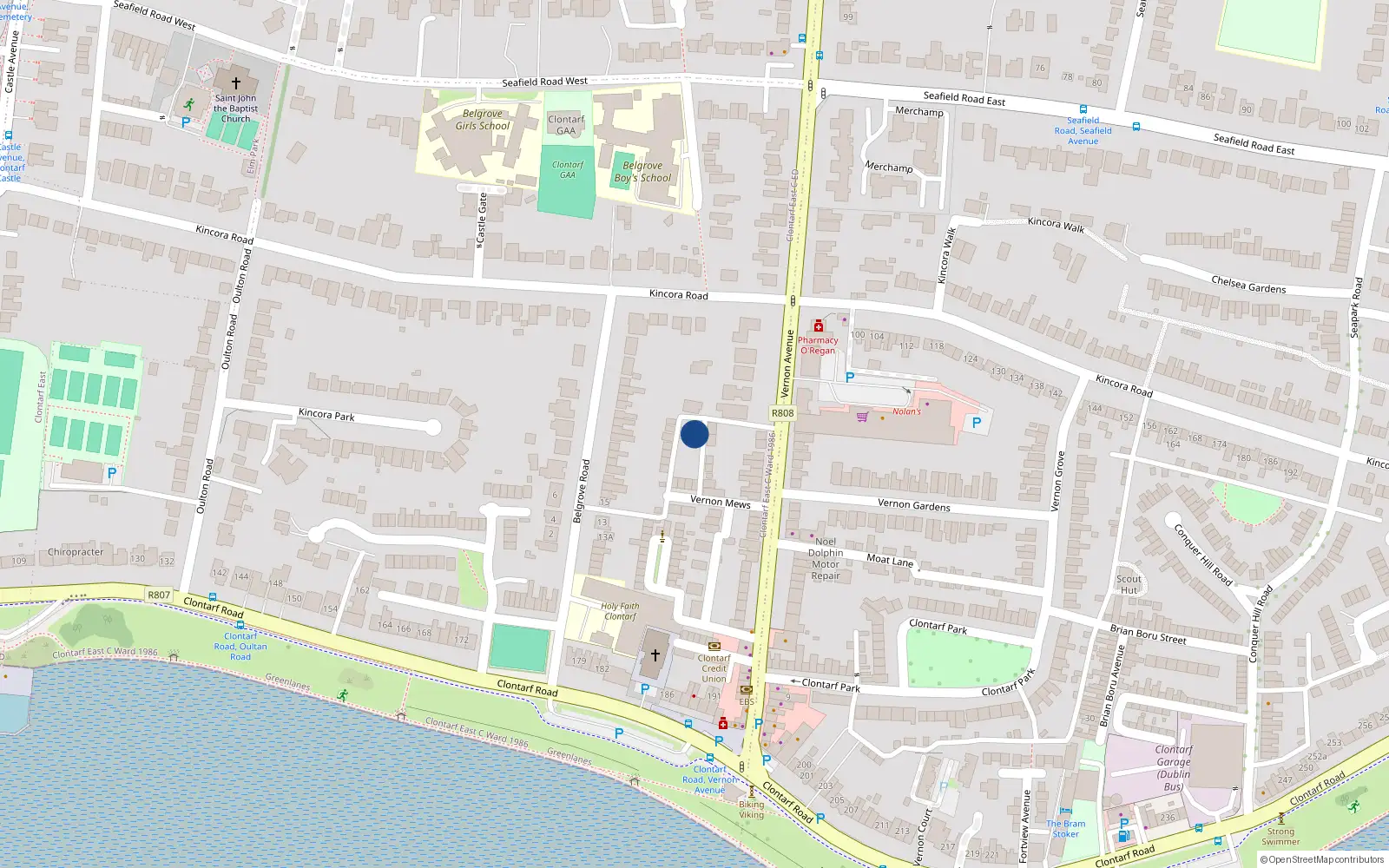 Overhead map showing the location of 10 Vernon Mews, Vernon Avenue, Clontarf