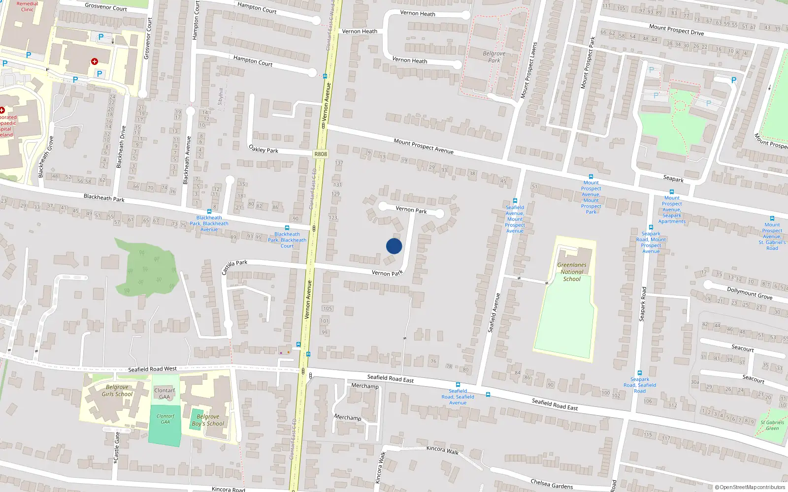 Overhead map showing the location of 10 Vernon Park, Dublin 3