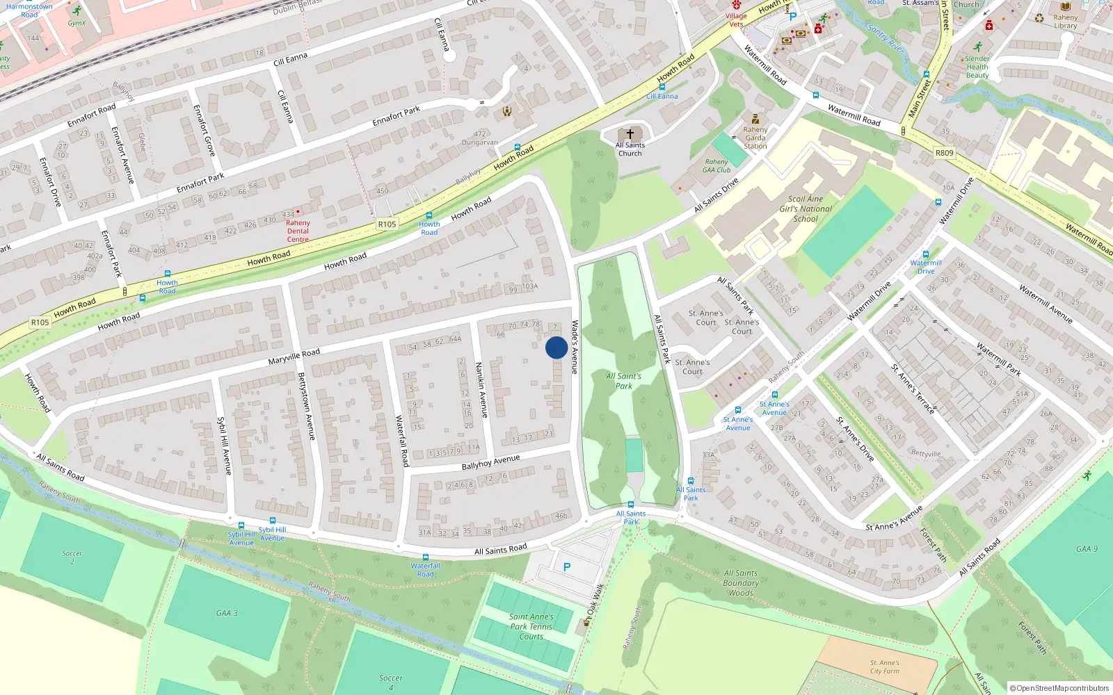 Overhead map showing the location of 10 Wade's Avenue, Dublin 5