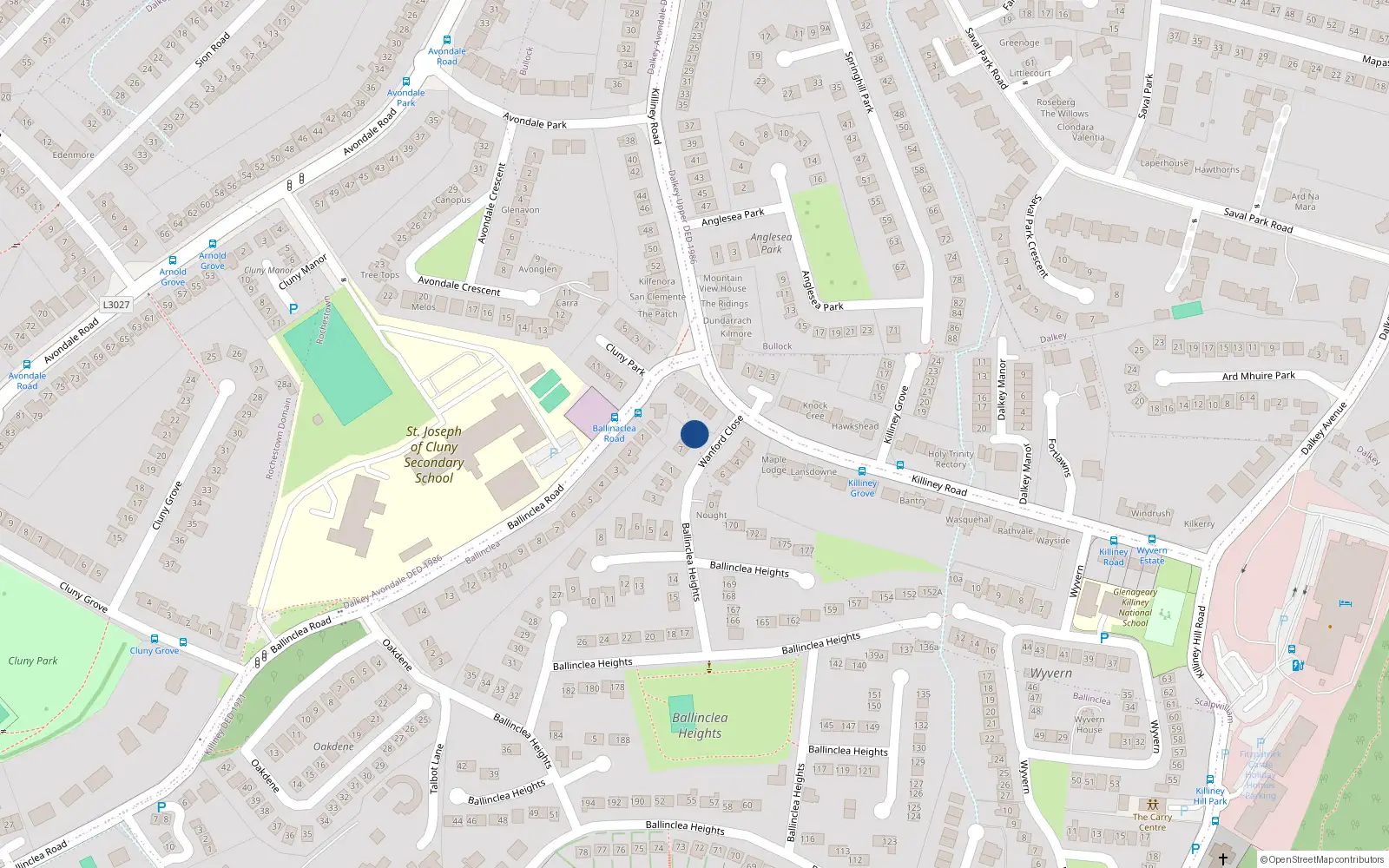 Overhead map showing the location of 10 Wanford Close, Killiney Road, Killiney