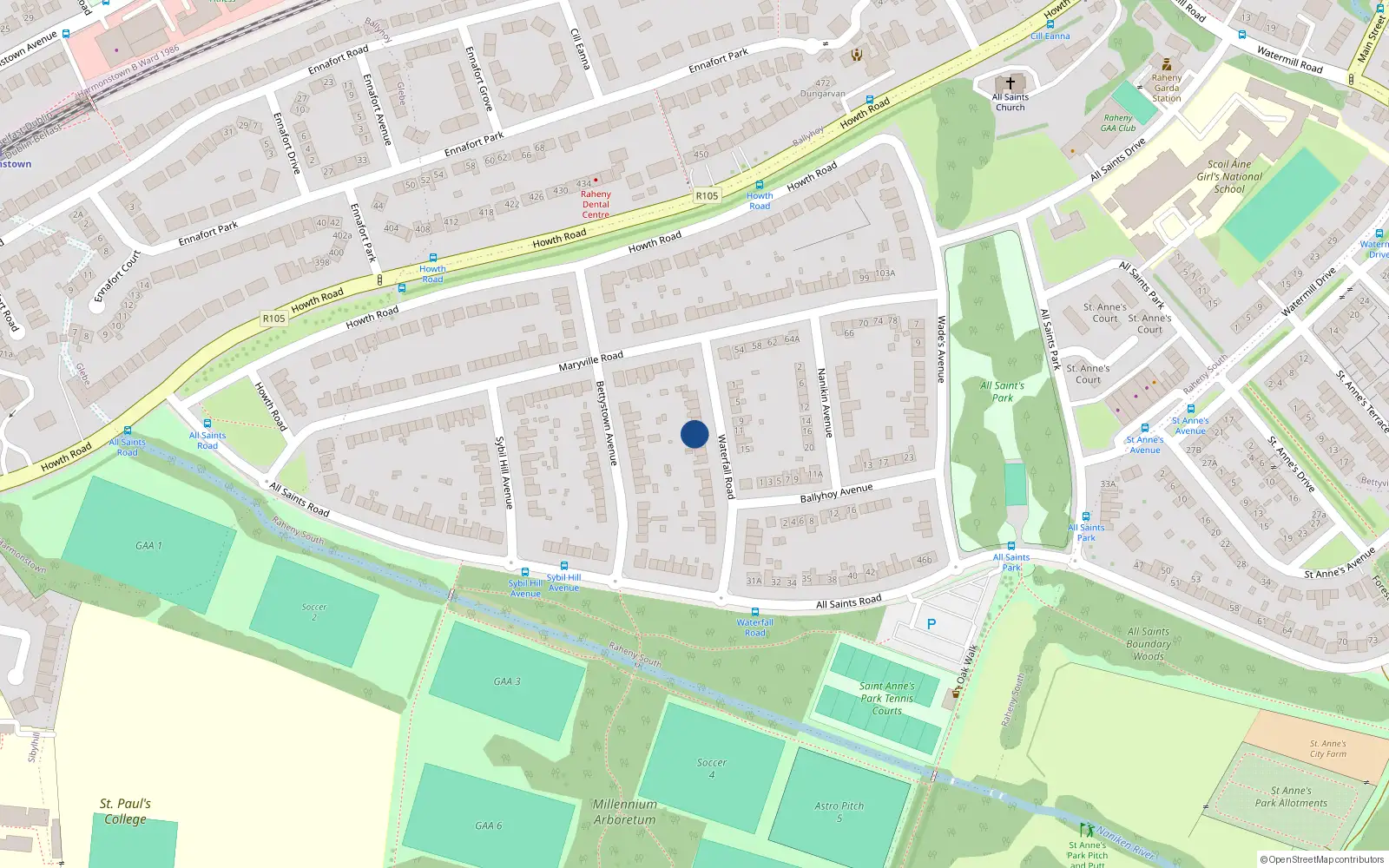 Overhead map showing the location of 10 Waterfall Road, Dublin 5