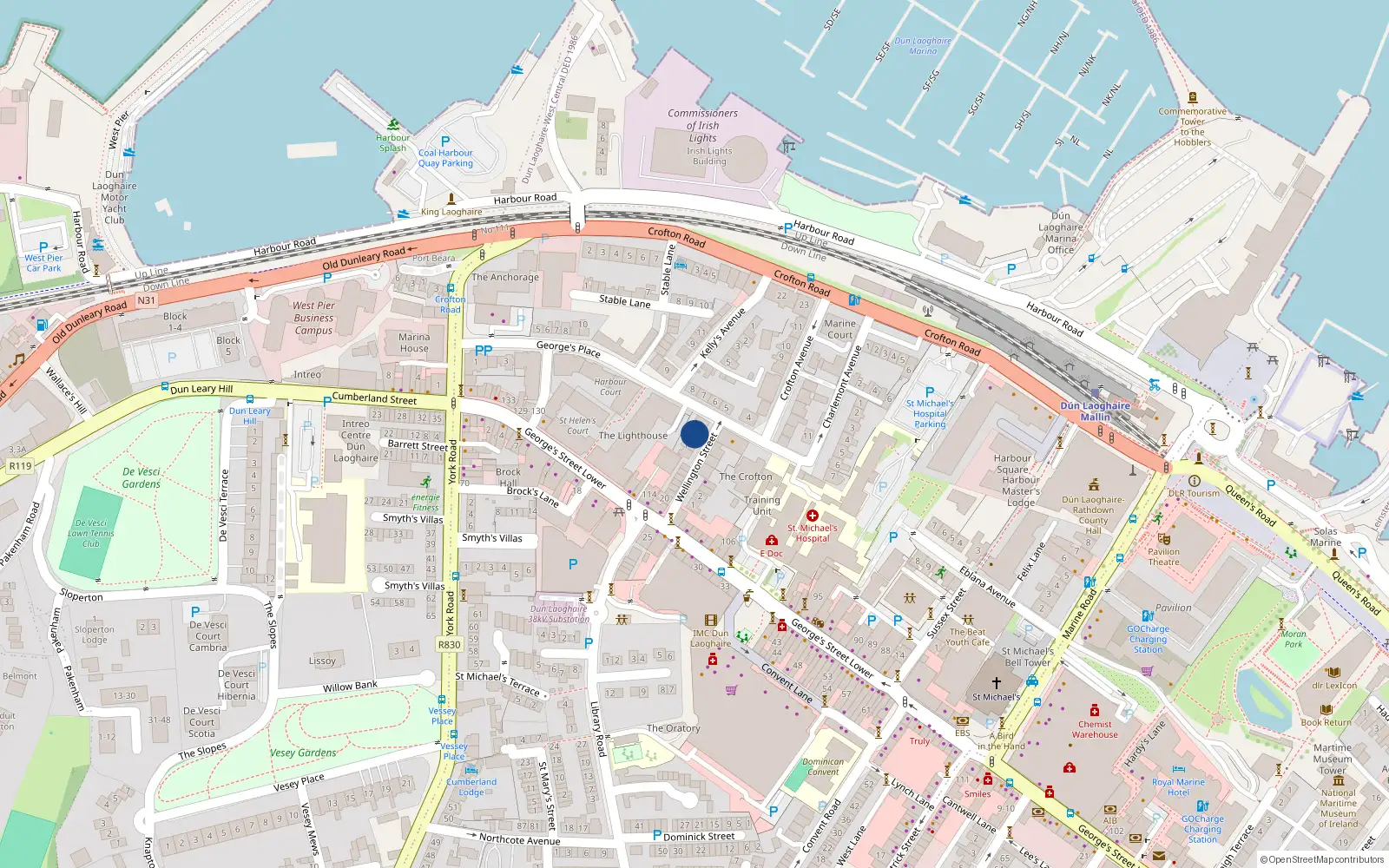 Overhead map showing the location of 10 Wellington St, Dun Laoghaire, Dublin