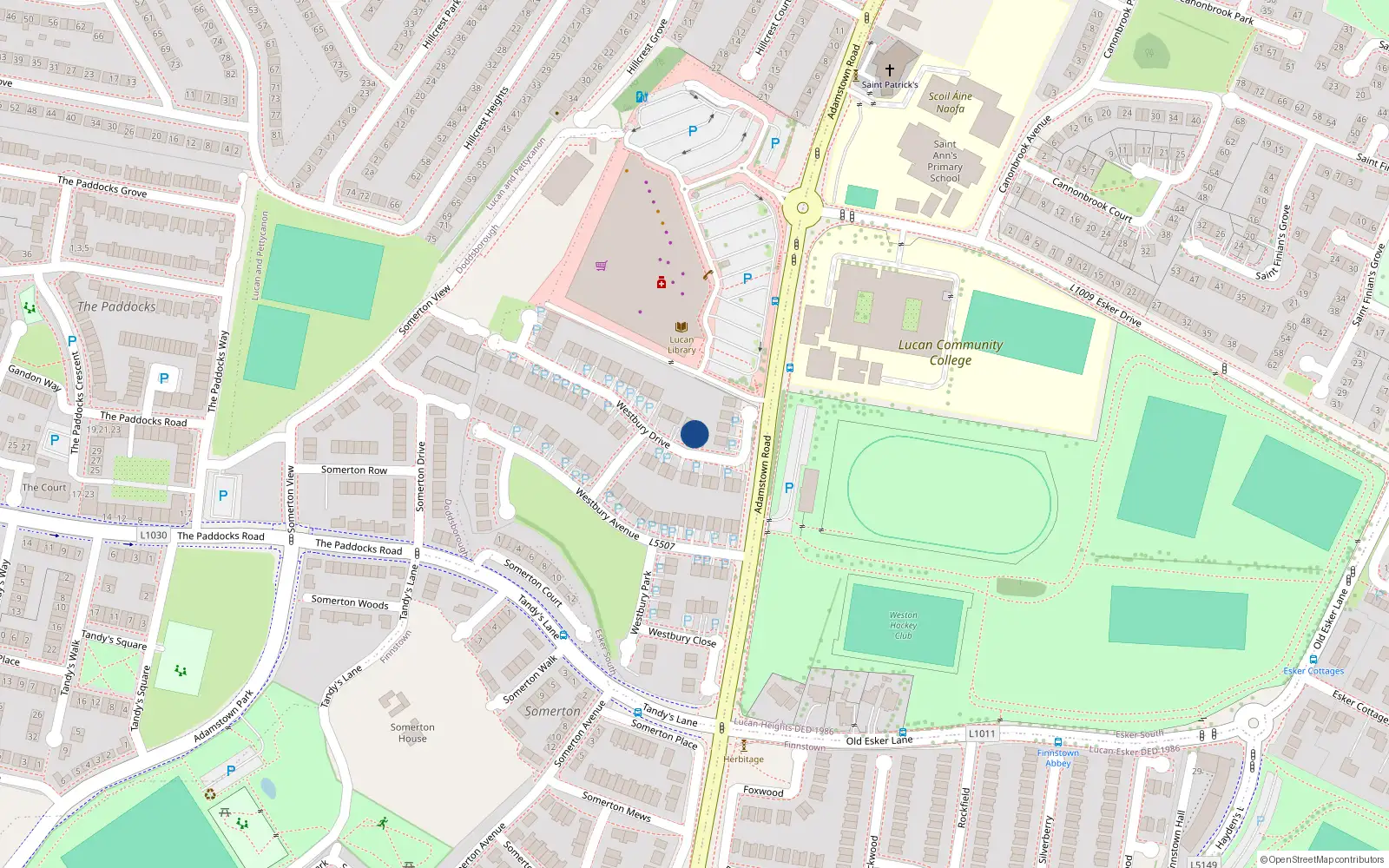 Overhead map showing the location of 10 Westbury Drive, Newcastle Road, Lucan