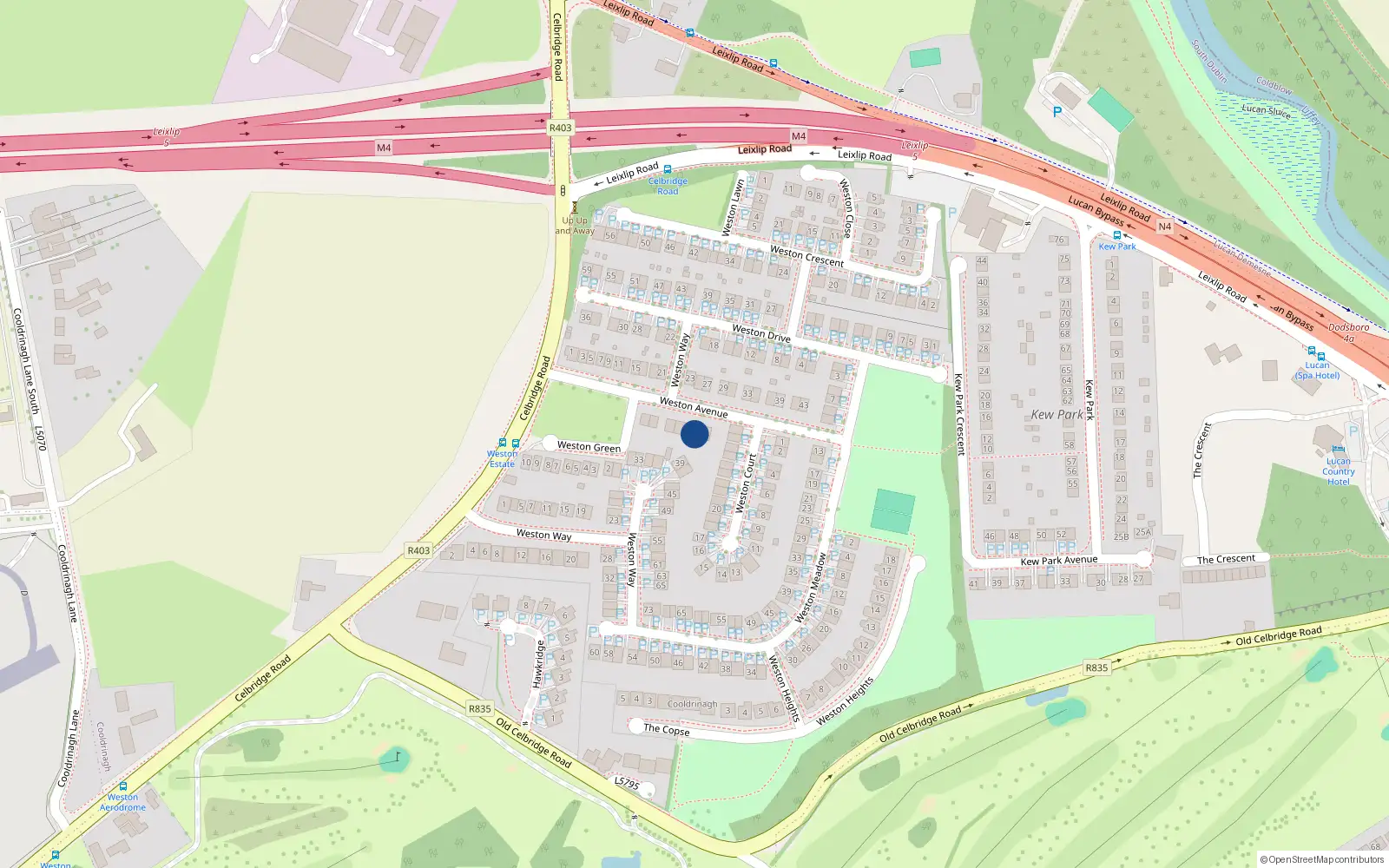 Overhead map showing the location of 10 Weston Avenue, Lucan, Dublin