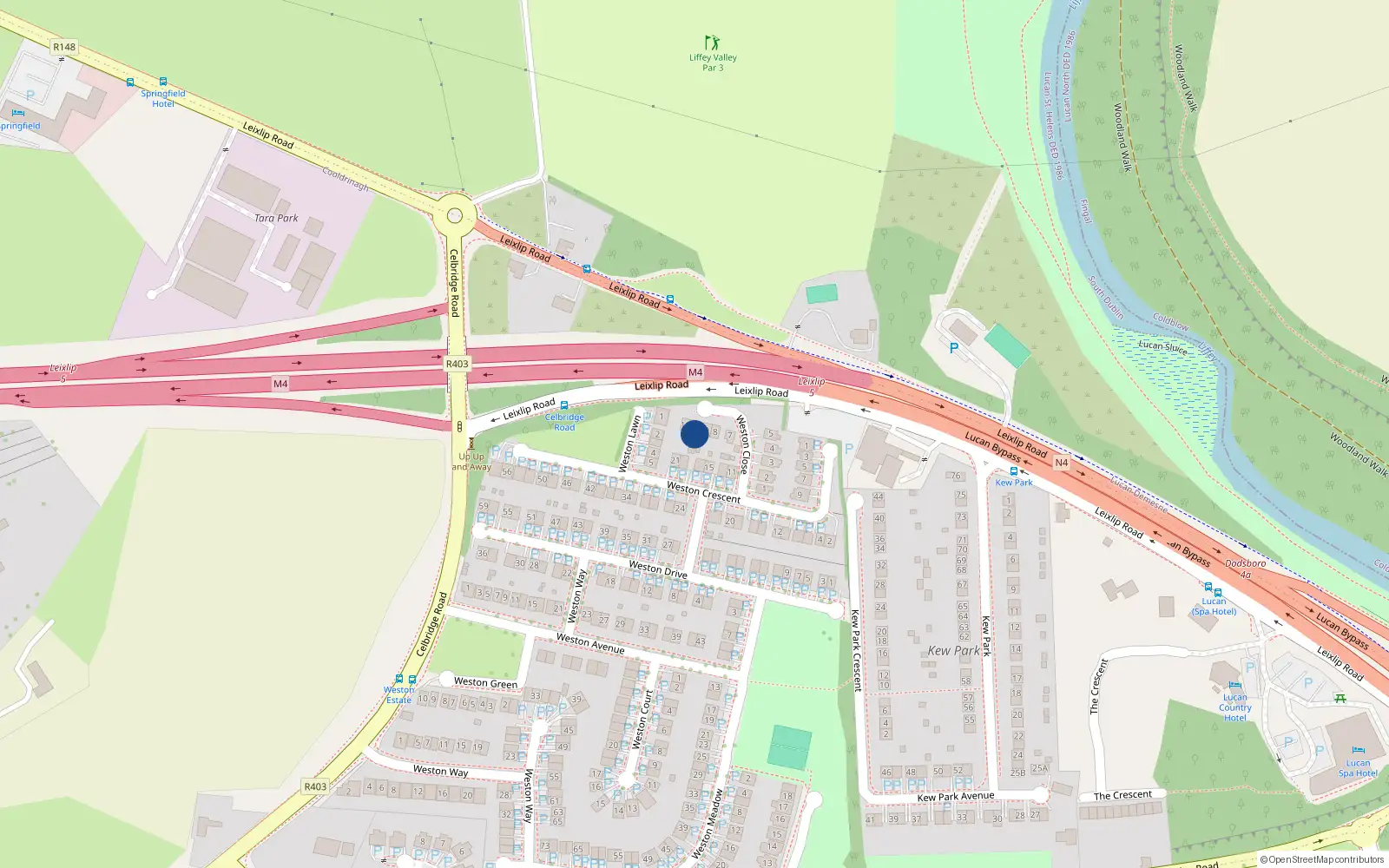Overhead map showing the location of 10 Weston Close, Lucan